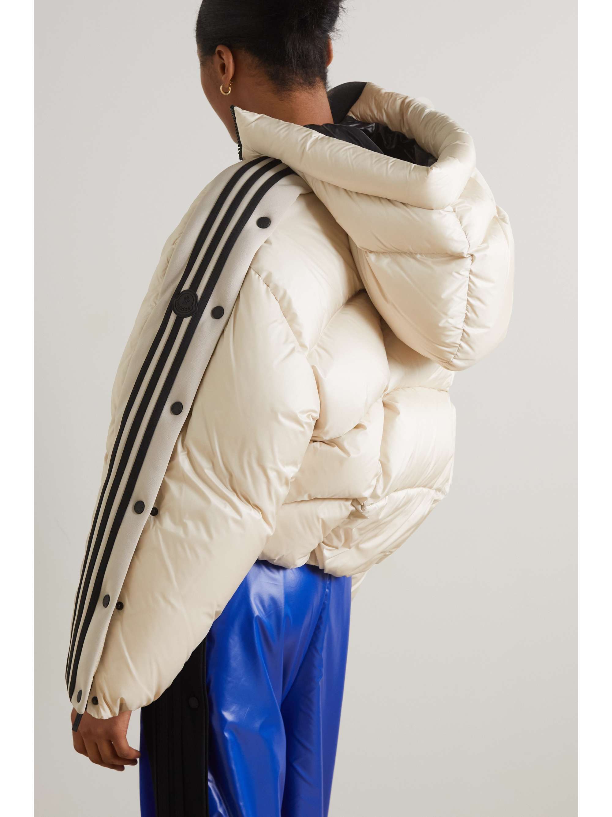 MONCLER GENIUS + adidas Originals cropped hooded striped quilted shell down jacket