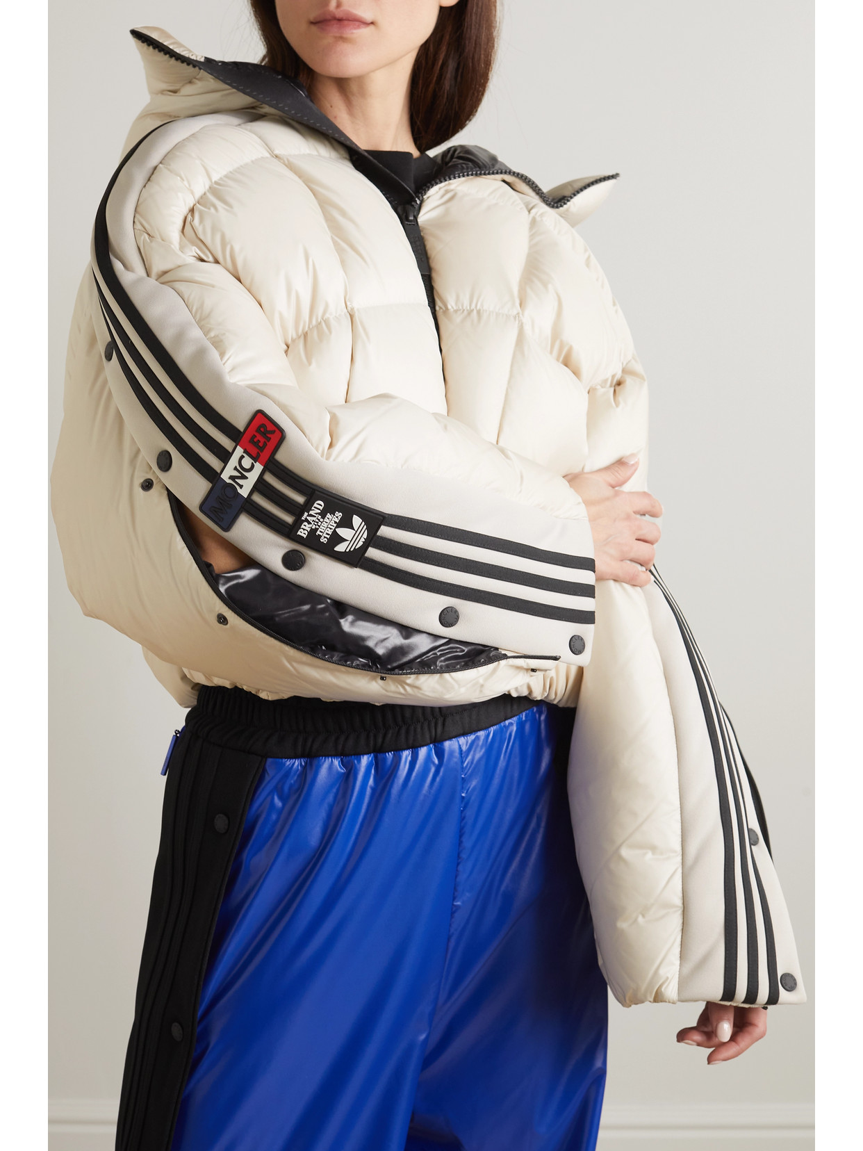 Shop Moncler Genius + Adidas Originals Cropped Hooded Striped Quilted Shell Down Jacket In White