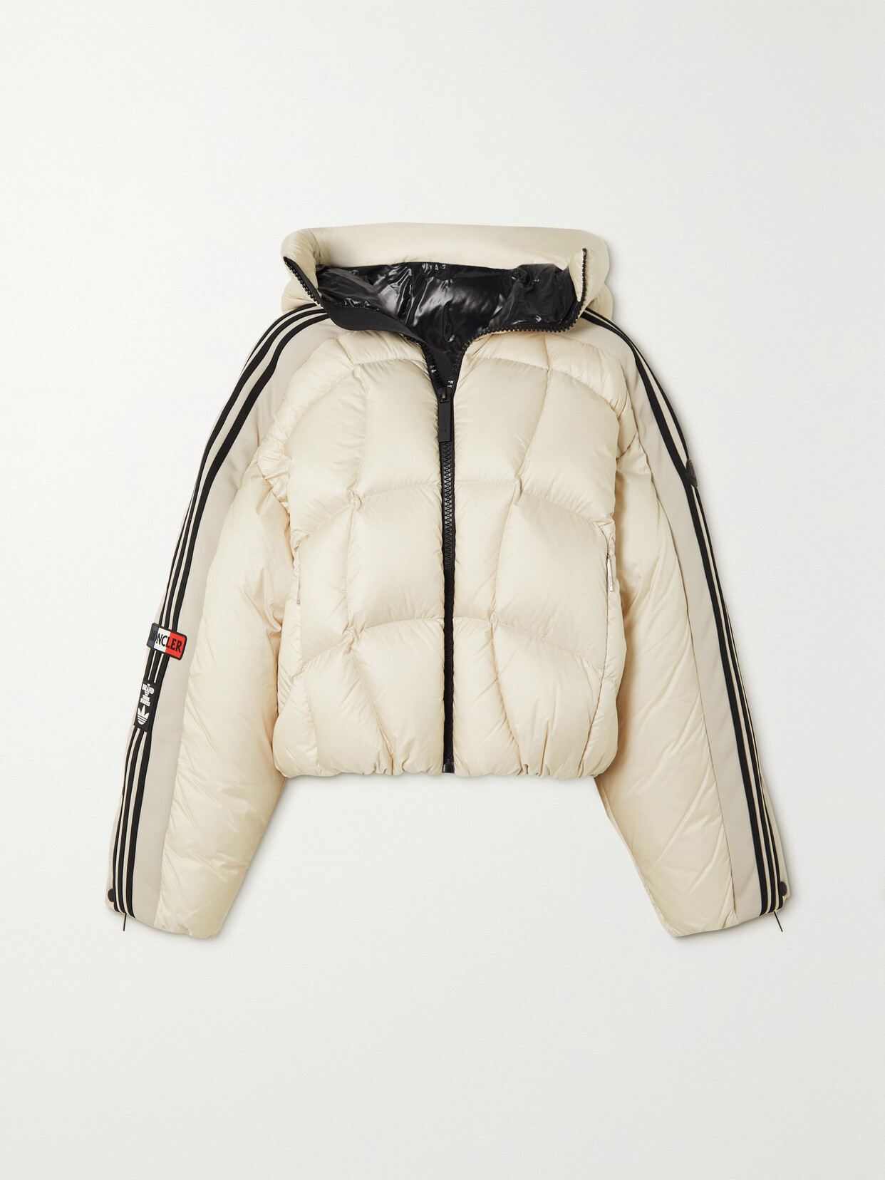 Moncler Genius - + Adidas Originals Cropped Hooded Striped Quilted Shell Down Jacket - White