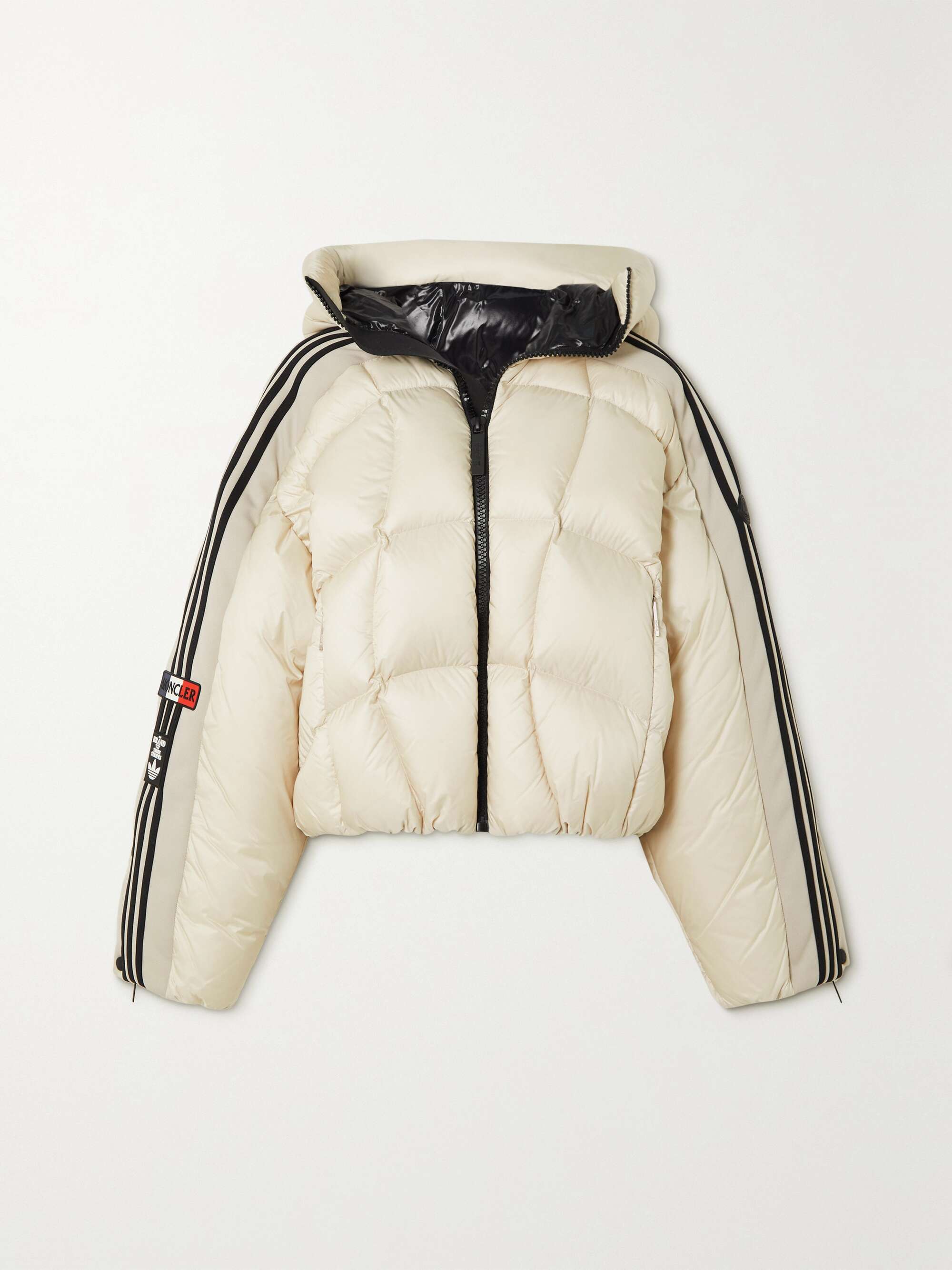 MONCLER GENIUS + adidas Originals cropped hooded striped quilted shell ...