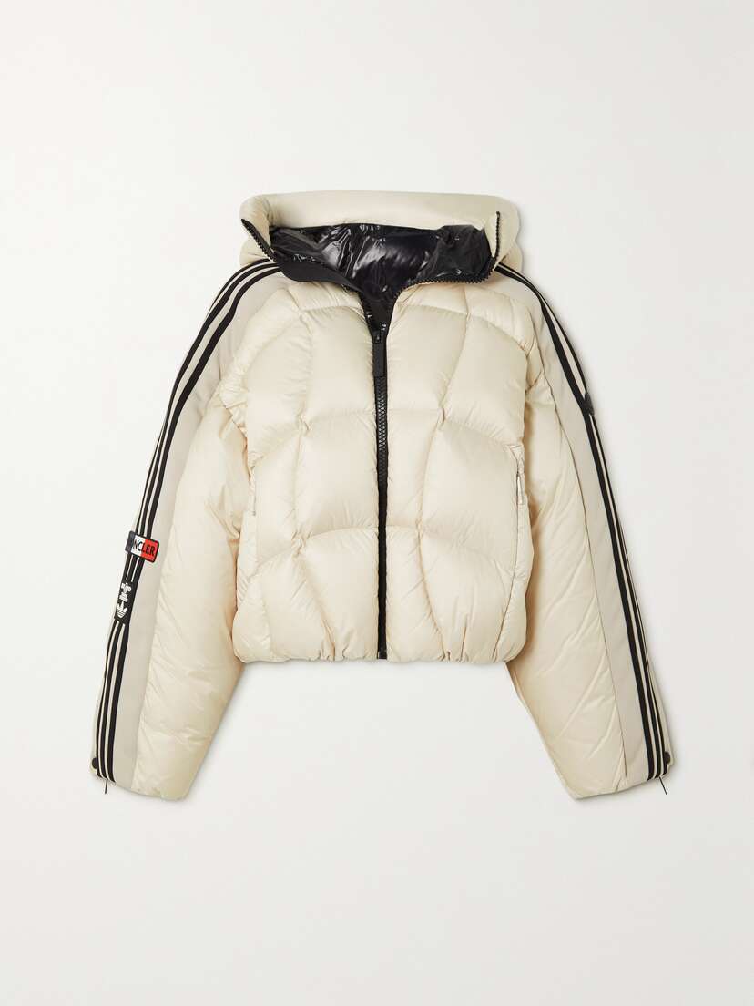 Moncler Genius + Adidas Originals Cropped Hooded Striped Quilted Shell Down Jacket