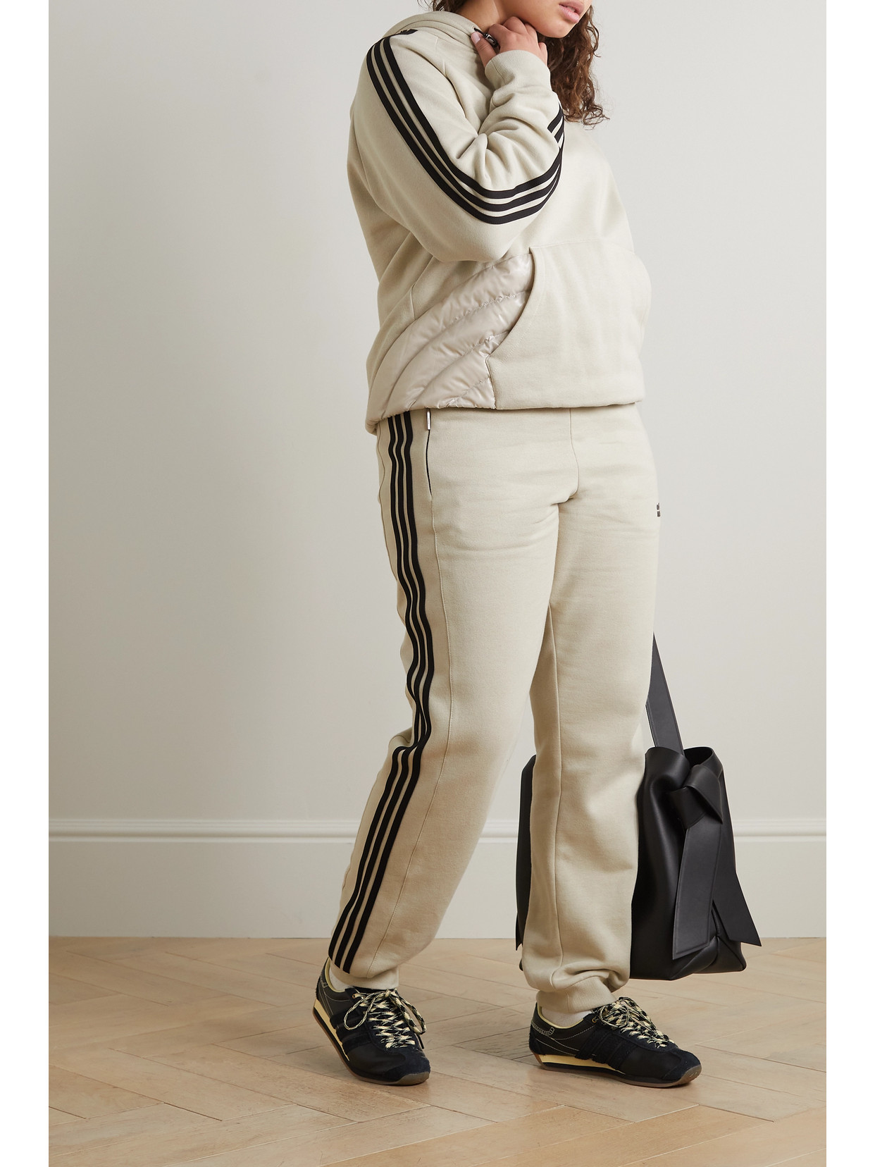 Shop Moncler Genius + Adidas Originals Shell-trimmed Jersey Wide-leg Track Pants In Cream