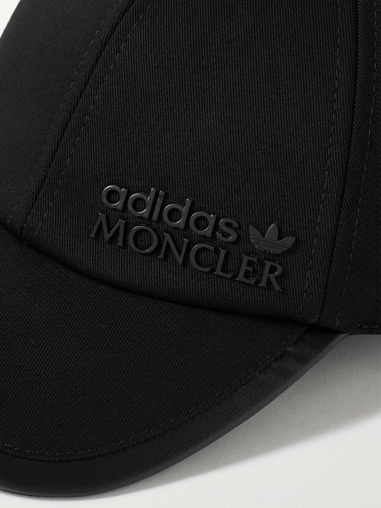 Shop Moncler Genius + Adidas Originals Faux Leather And Grosgrain-trimmed Cotton-twill Baseball Cap In Black