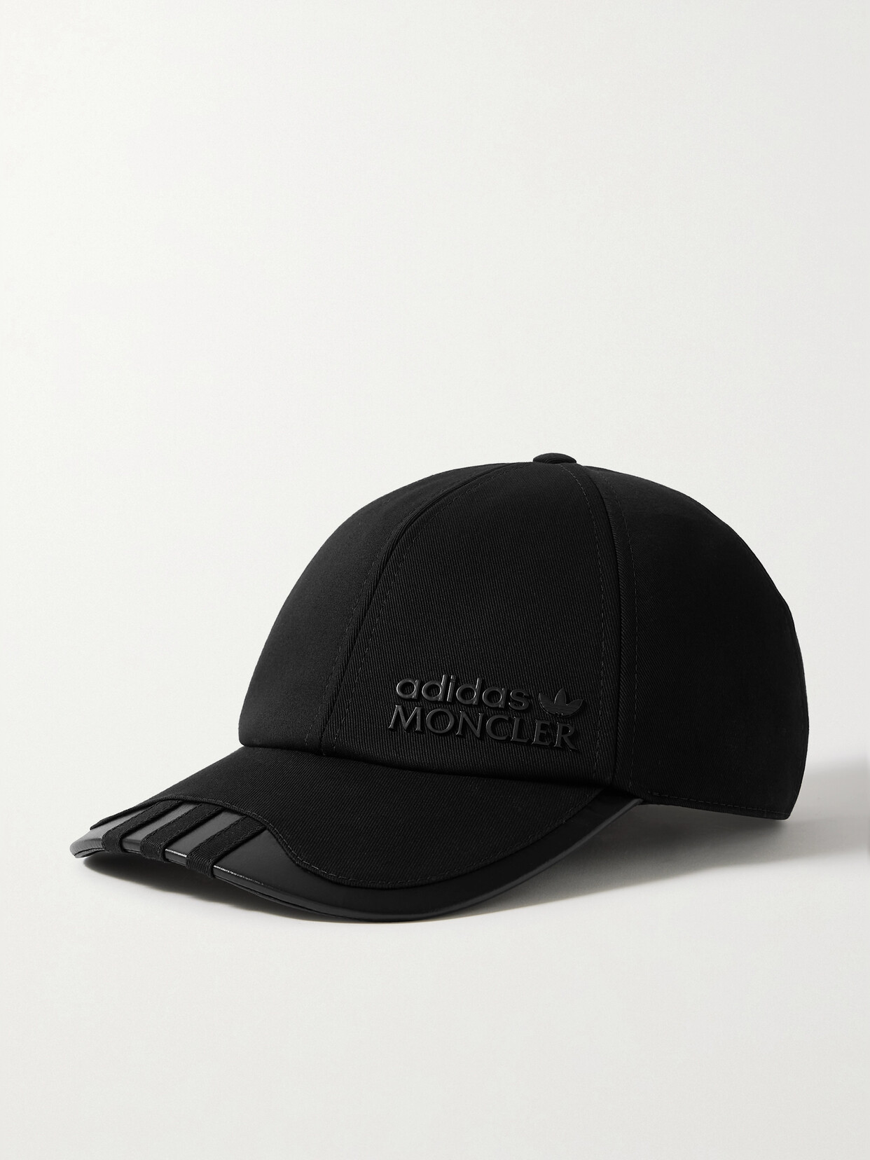 Moncler Genius + Adidas Originals Faux Leather And Grosgrain-trimmed Cotton-twill Baseball Cap In Black