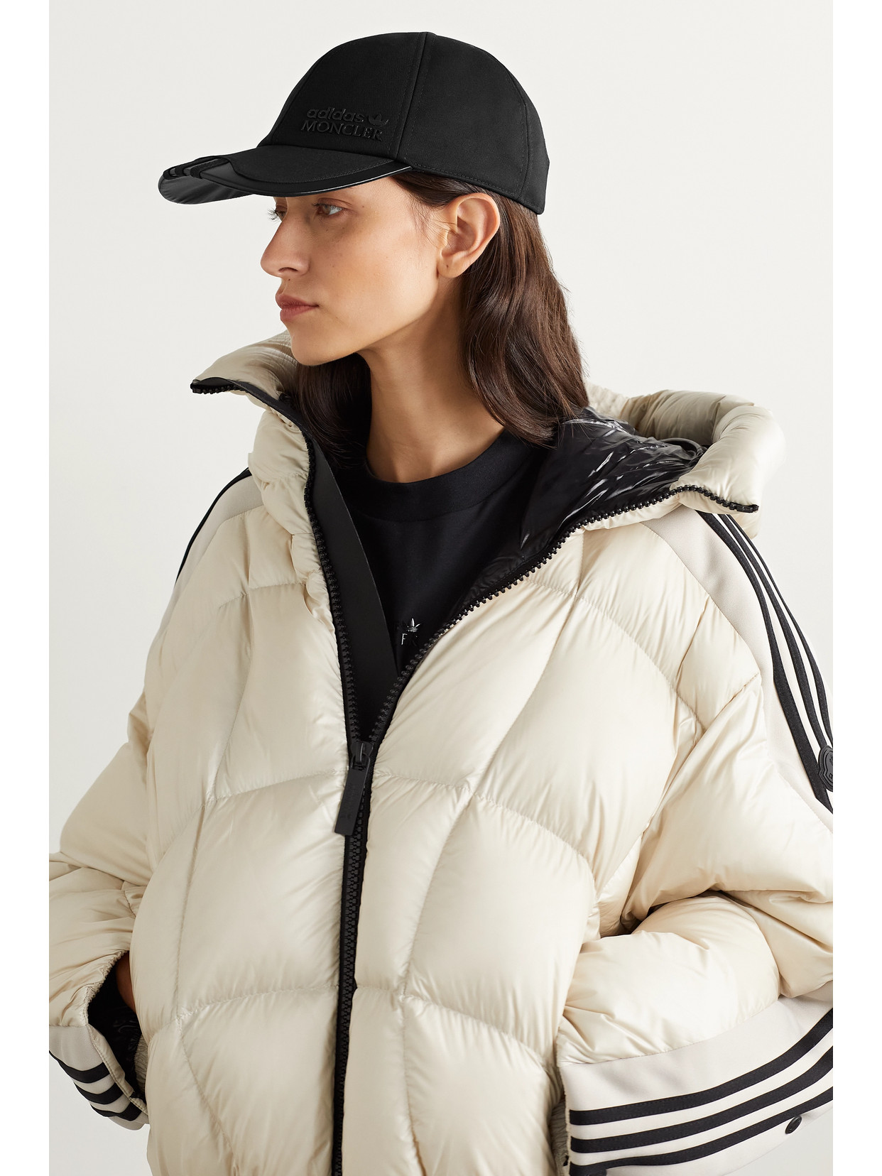 Shop Moncler Genius + Adidas Originals Faux Leather And Grosgrain-trimmed Cotton-twill Baseball Cap In Black