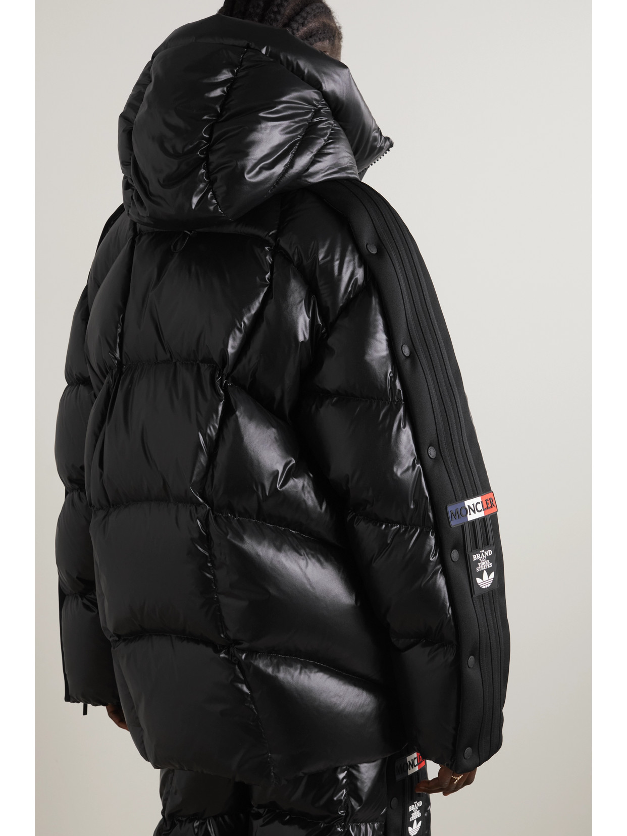 Shop Moncler Genius + Adidas Originals Beiser Hooded Quilted Jersey-trimmed Glossed-shell Down Coat In Black