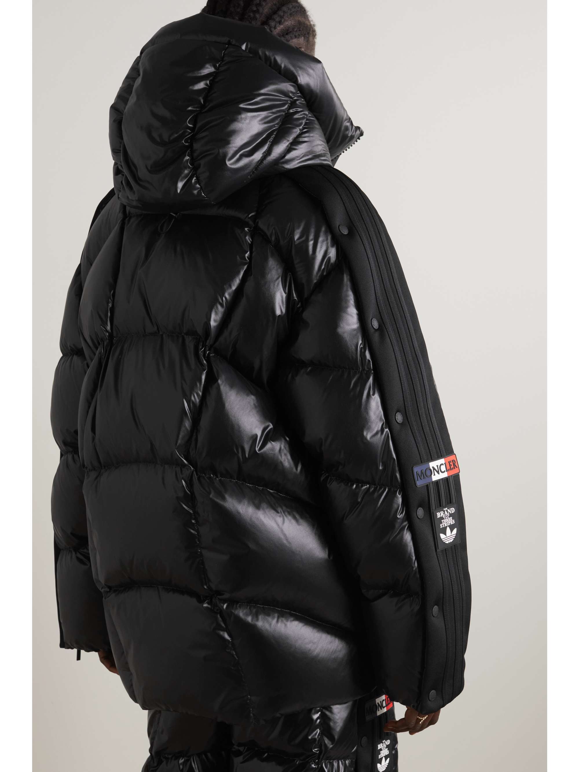 MONCLER GENIUS + adidas Originals Chambery hooded jersey-trimmed glossed-shell down jacket