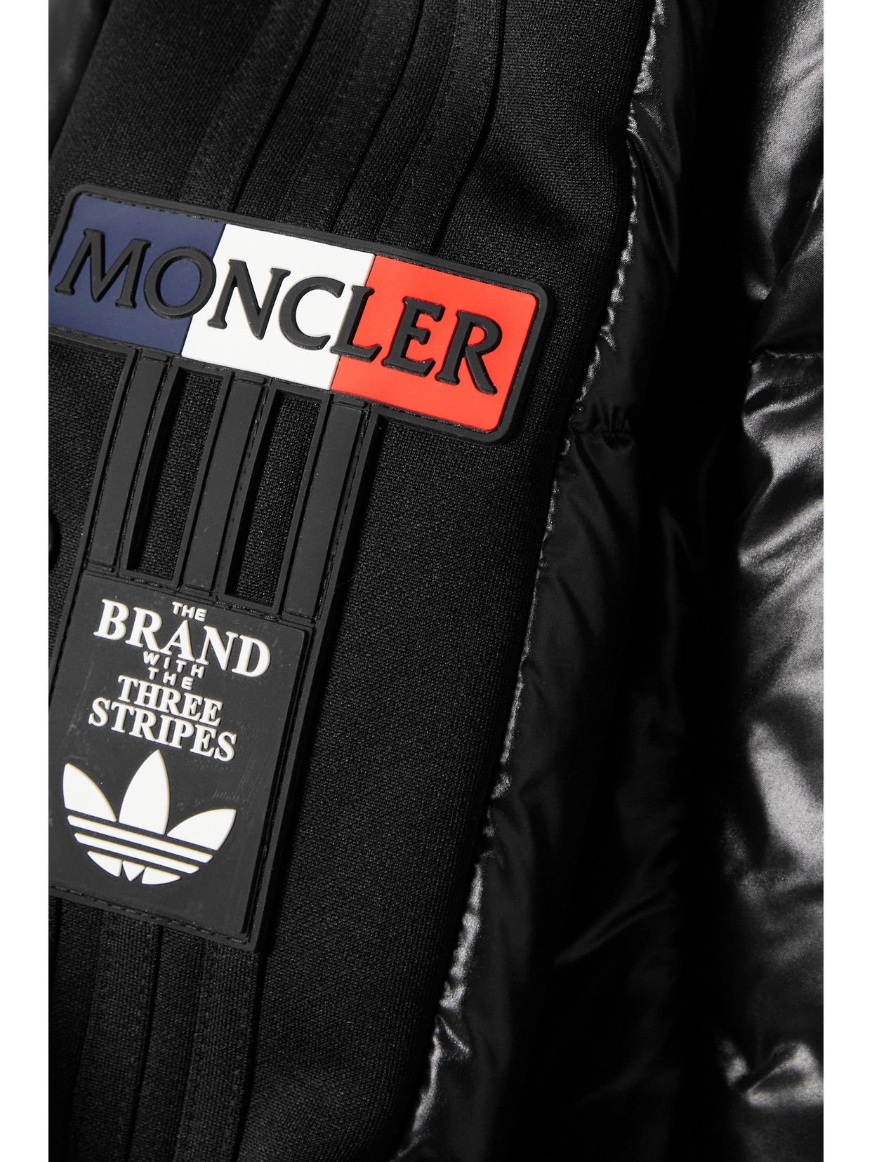 Shop Moncler Genius + Adidas Originals Beiser Hooded Quilted Jersey-trimmed Glossed-shell Down Coat In Black