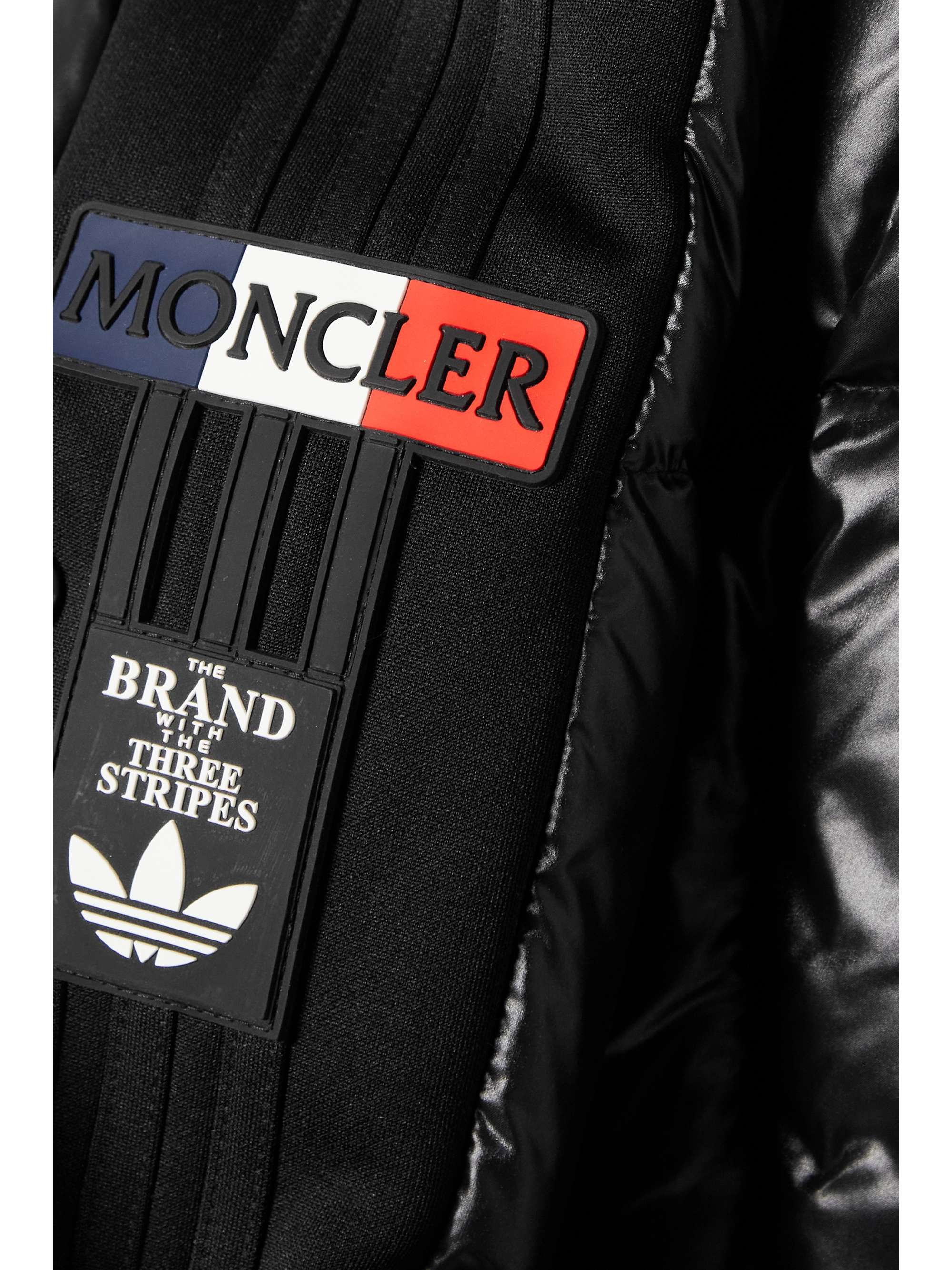 MONCLER GENIUS + adidas Originals Chambery hooded jersey-trimmed glossed-shell down jacket