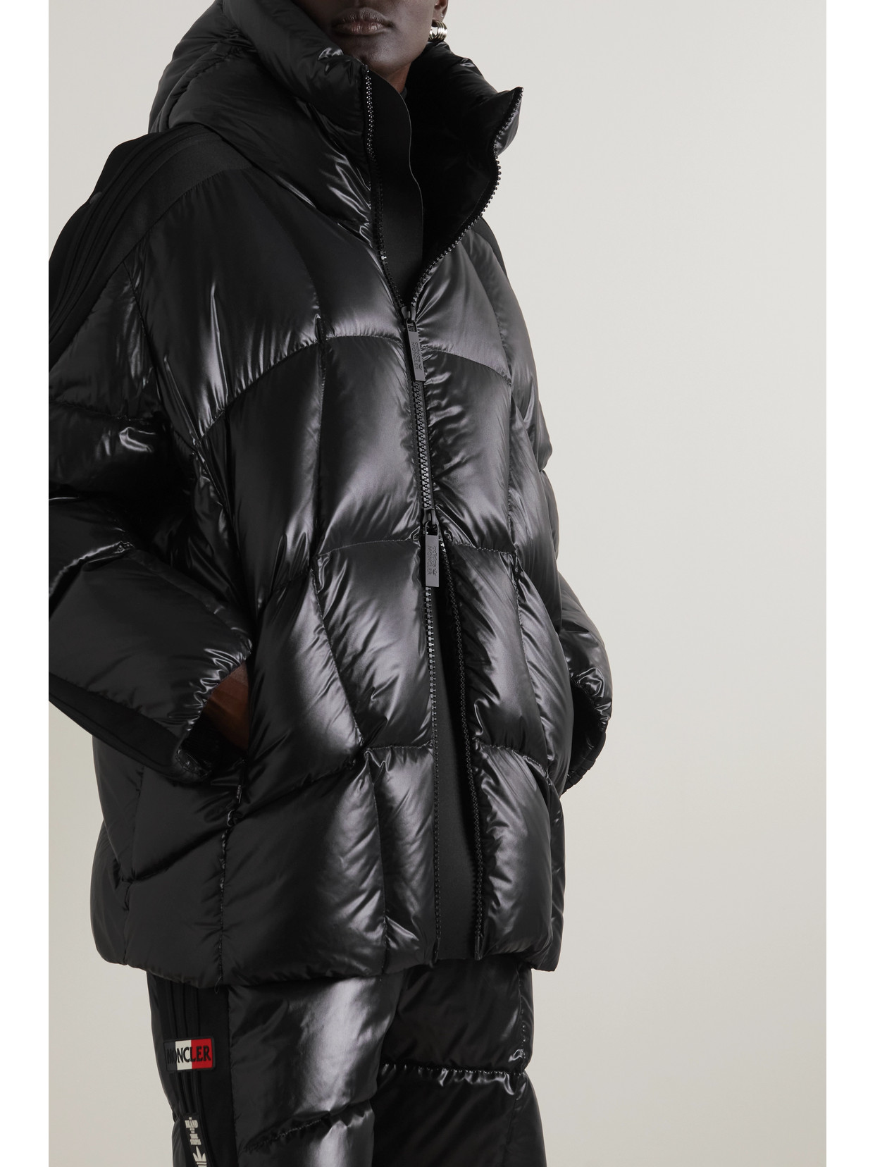 Shop Moncler Genius + Adidas Originals Beiser Hooded Quilted Jersey-trimmed Glossed-shell Down Coat In Black