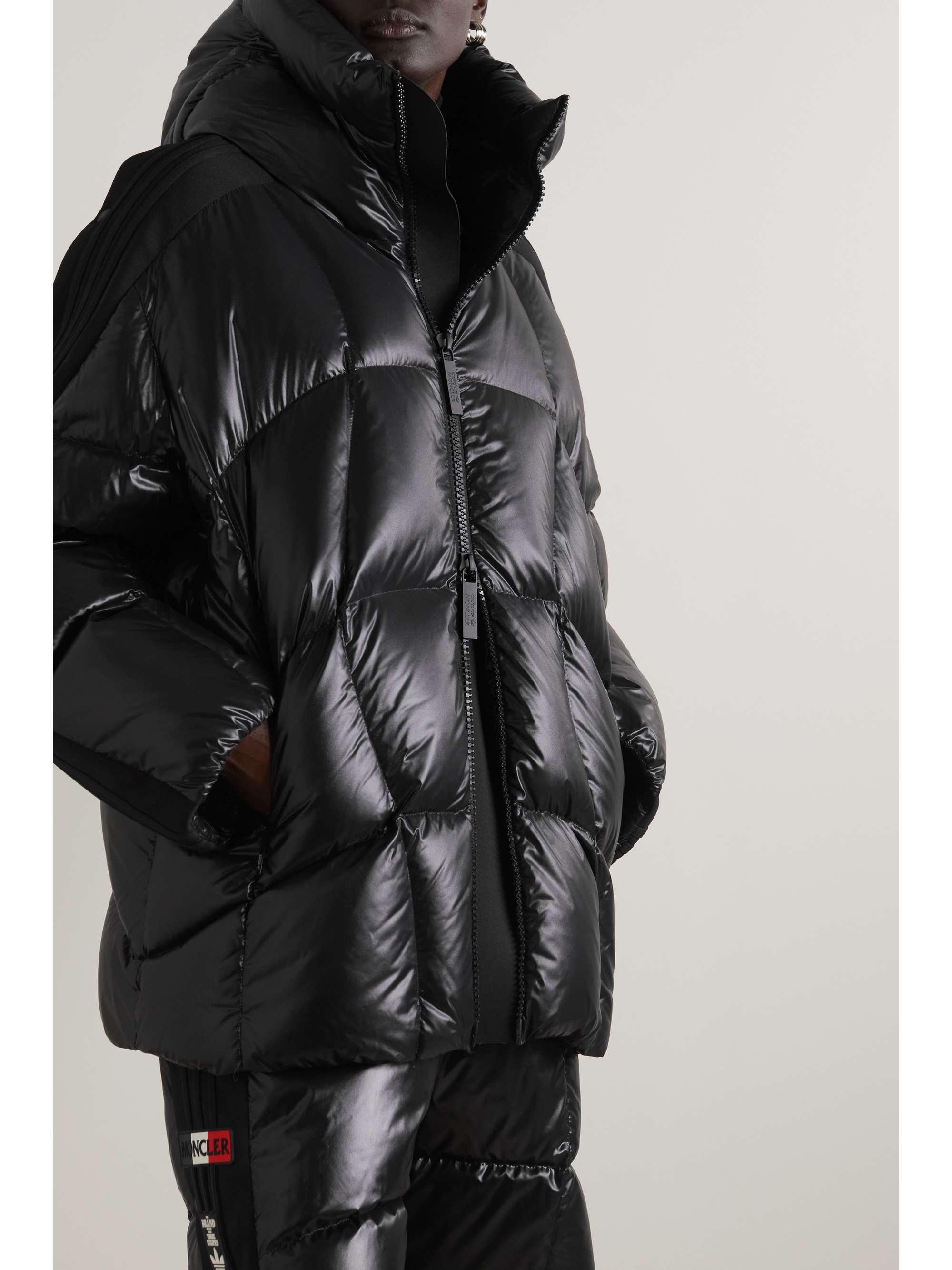 MONCLER GENIUS + adidas Originals Chambery hooded jersey-trimmed glossed-shell down jacket