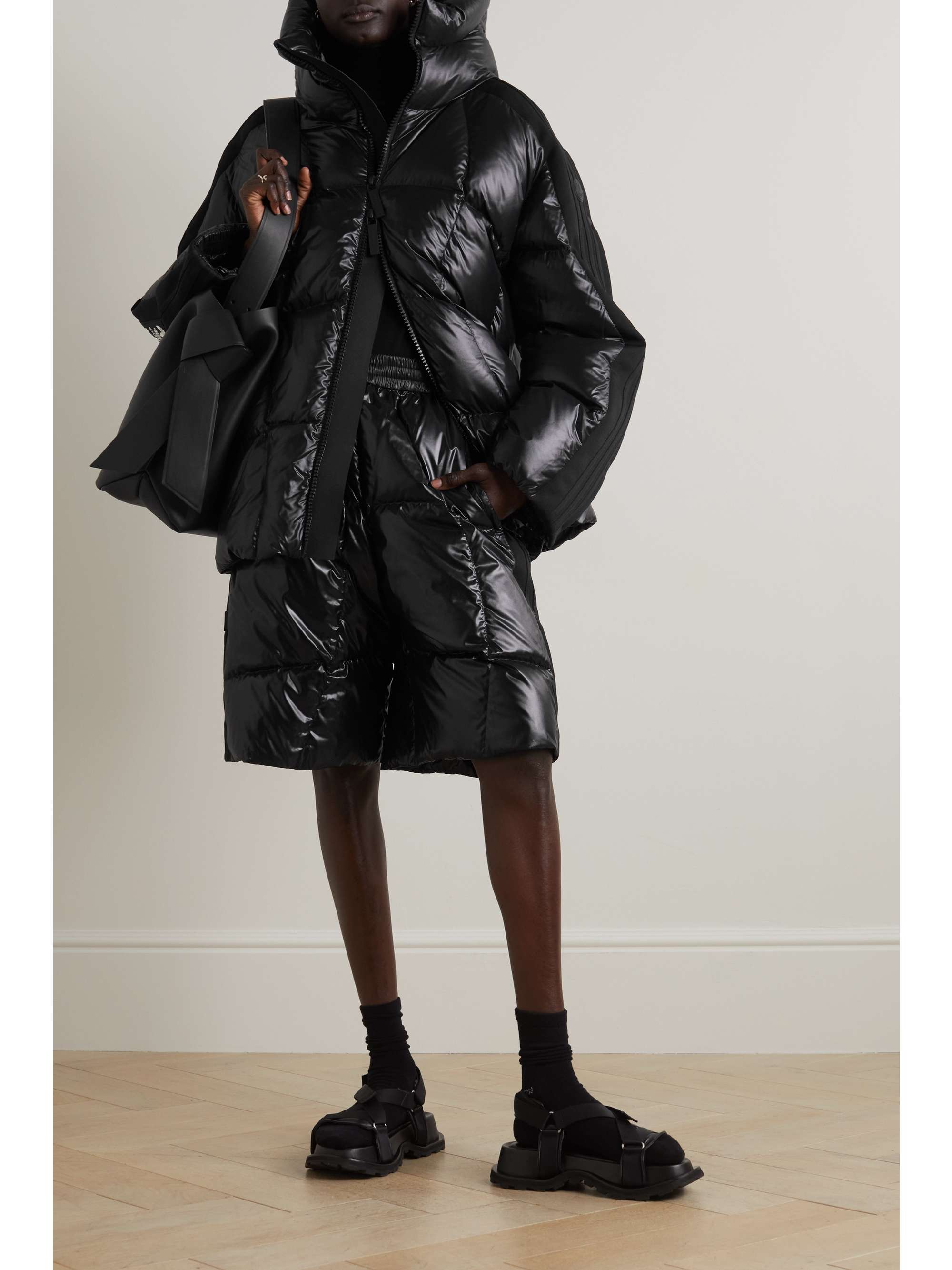 MONCLER GENIUS + adidas Originals Chambery hooded jersey-trimmed glossed-shell down jacket