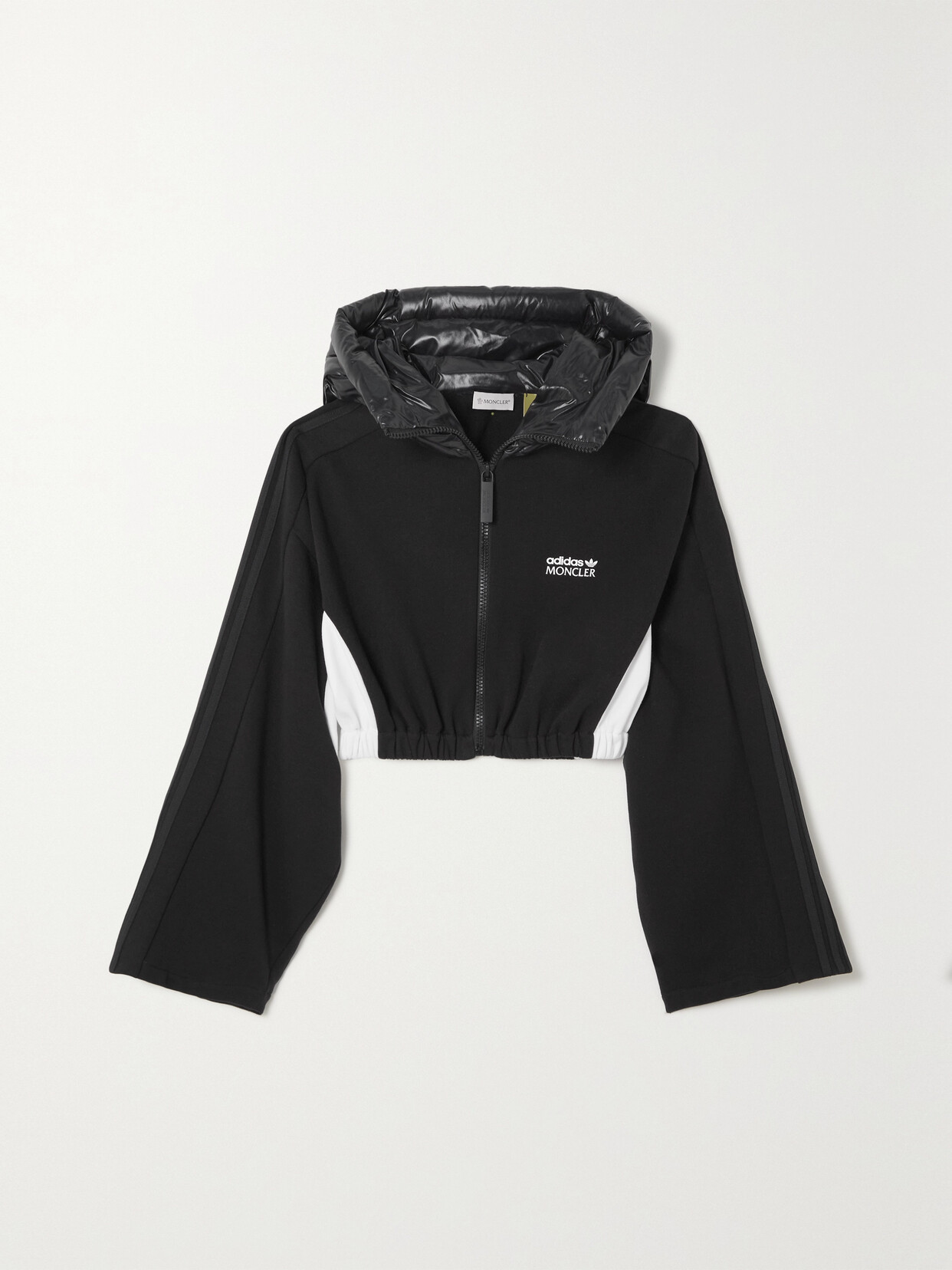 Moncler Genius + Adidas Originals Cropped Shell-trimmed Paneled Cotton-jersey Hoodie - Black