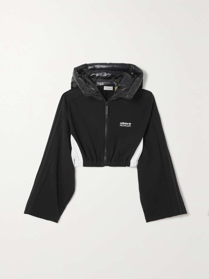 Moncler Genius + Adidas Originals Cropped Shell-trimmed Paneled Cotton-jersey Hoodie