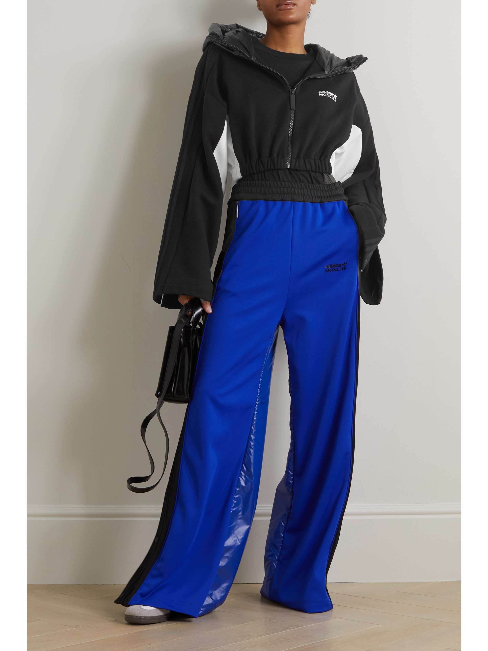 MONCLER GENIUS + adidas Originals cropped shell-trimmed paneled cotton-jersey hoodie