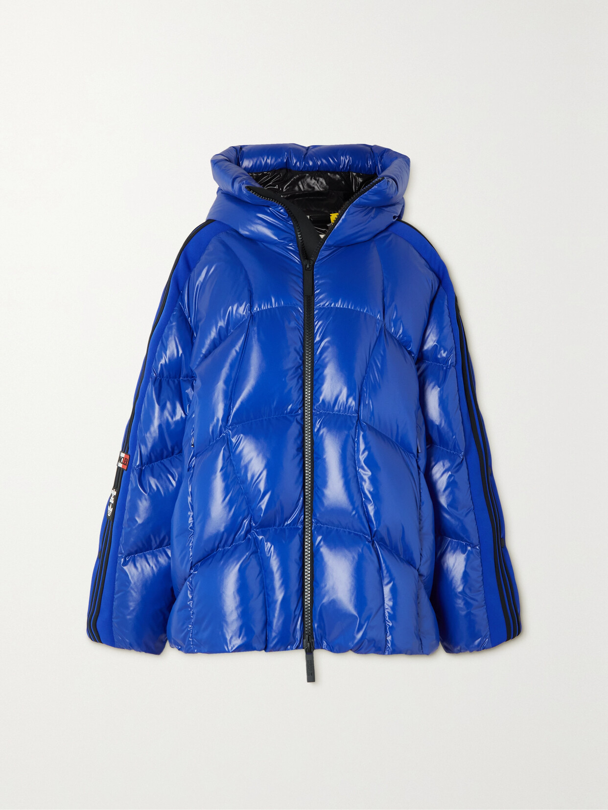 Moncler Genius + Adidas Originals Chambery Hooded Jersey-trimmed Glossed-shell Down Jacket In Blue