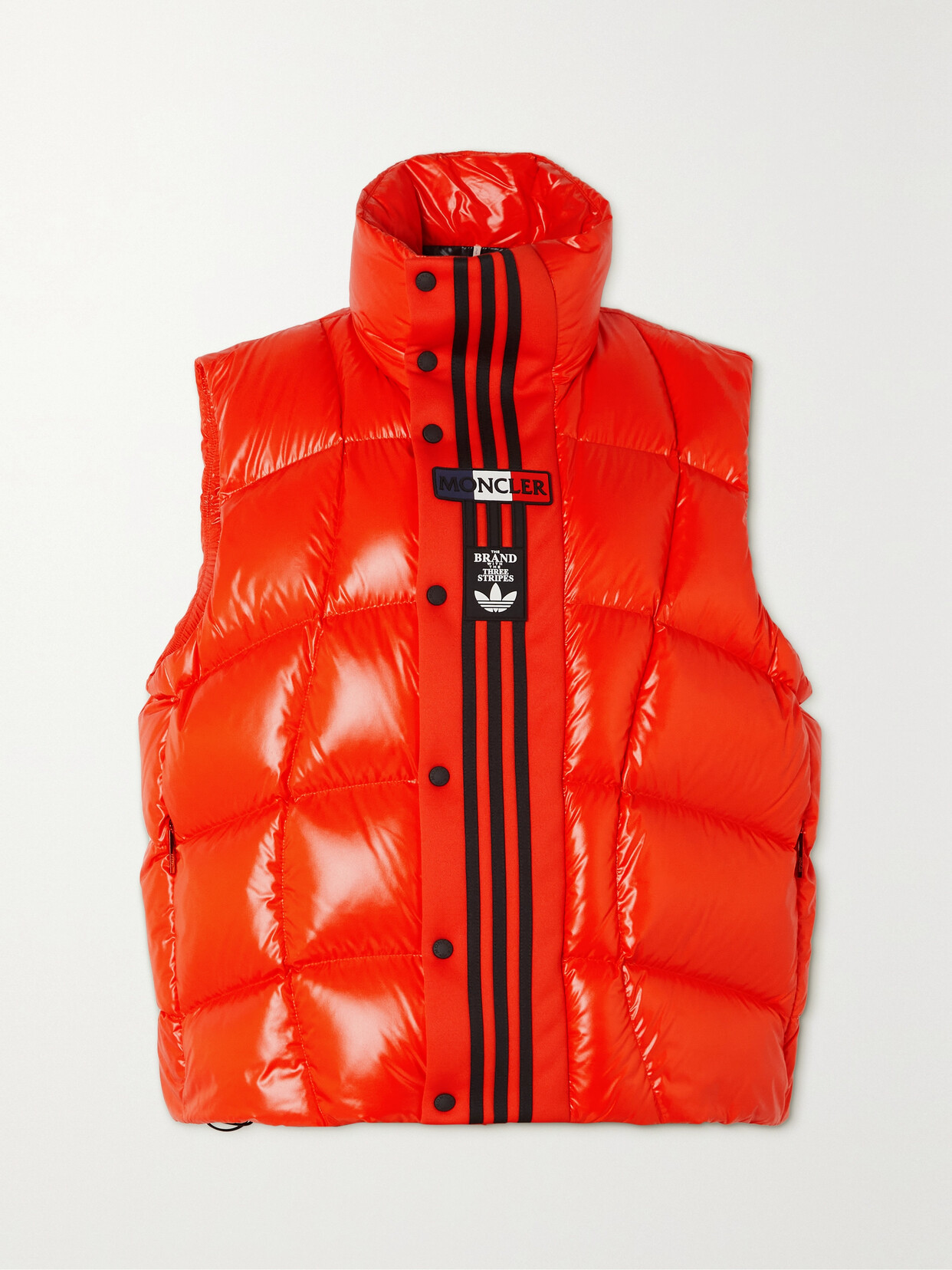 Moncler Genius + Adidas Originals Bozon Quilted Jersey-trimmed Glossed-shell Down Vest In Orange