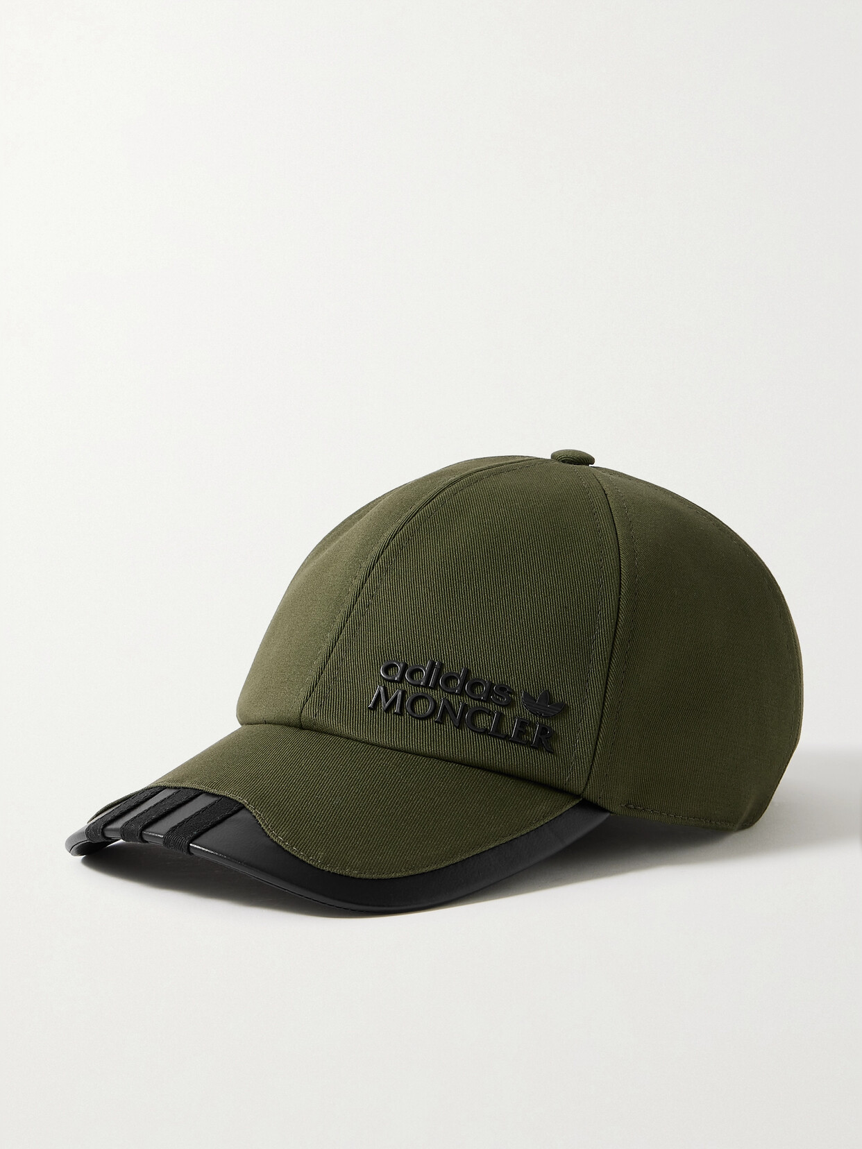 Moncler Genius + Adidas Originals Faux Leather And Grosgrain-trimmed Cotton-twill Baseball Cap In Green