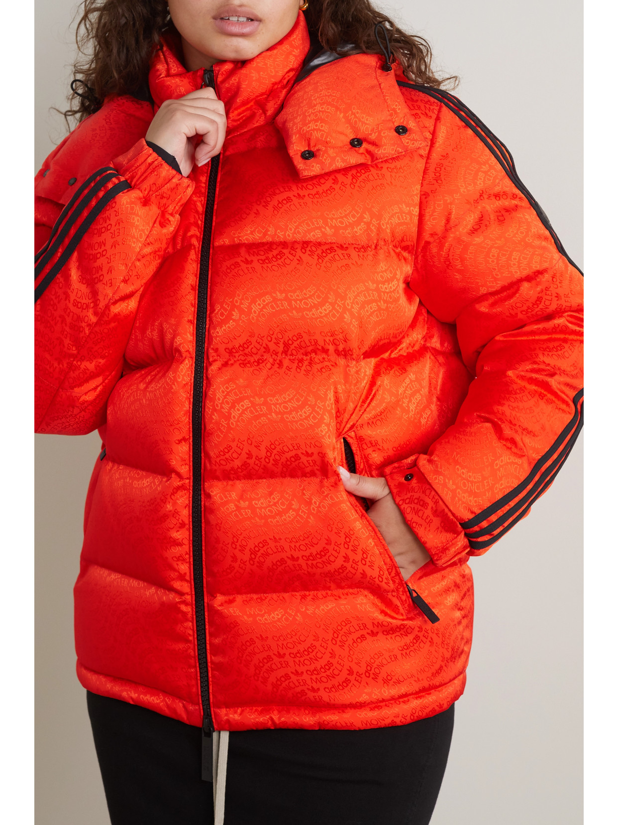 Shop Moncler Genius + Adidas Originals Alpback Hooded Quilted Padded Shell-jacquard Jacket In Orange