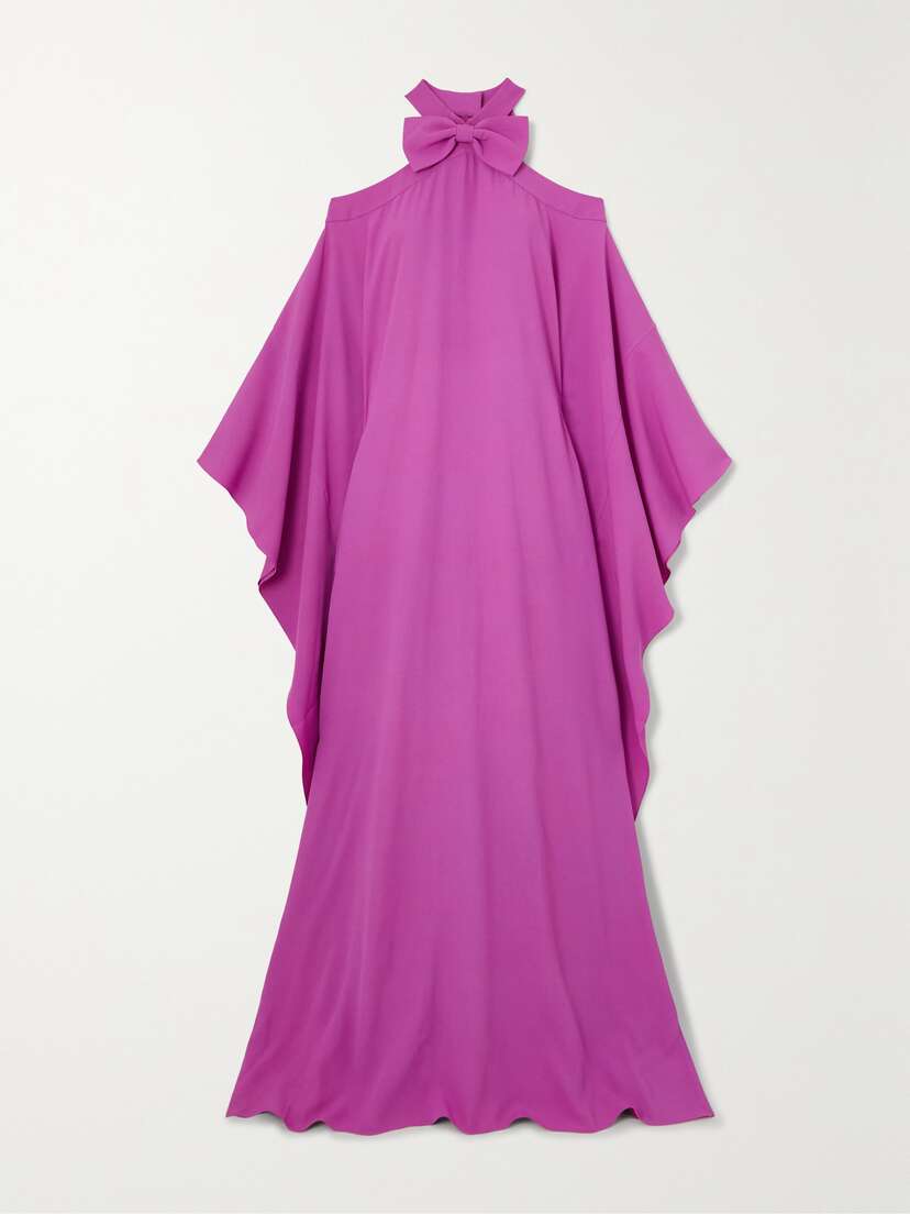 Oscar de la Renta Bow-embellished Cold-shoulder Crepe De Chine Gown