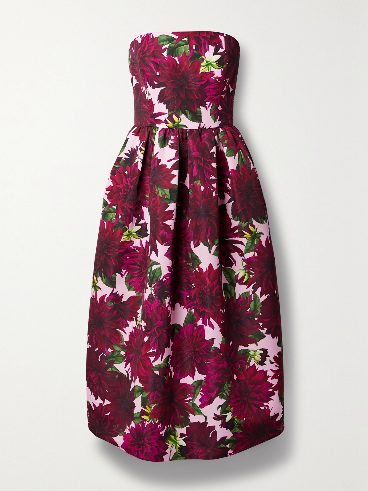 Oscar de la Renta - Strapless Floral-print Faille Midi Dress - Burgundy