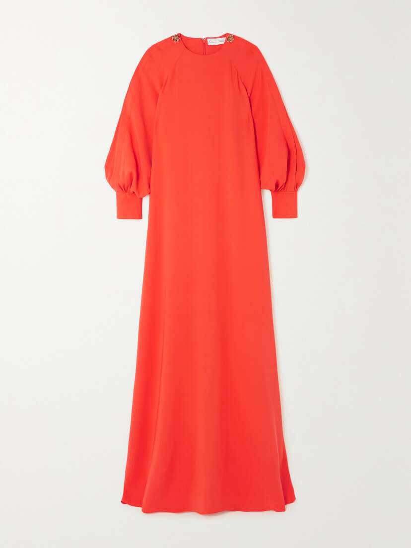 Oscar de la Renta Embellished Silk-blend Crepe Gown - x large