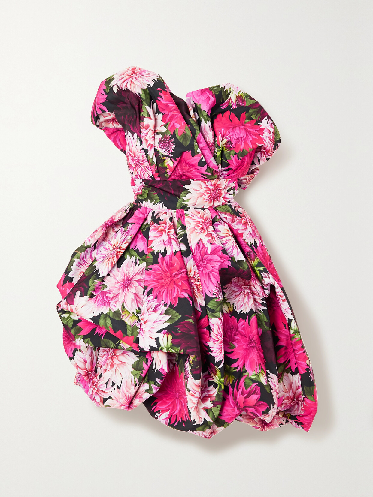 Oscar de la Renta Strapless Gathered Floral-print Faille Dress - Black