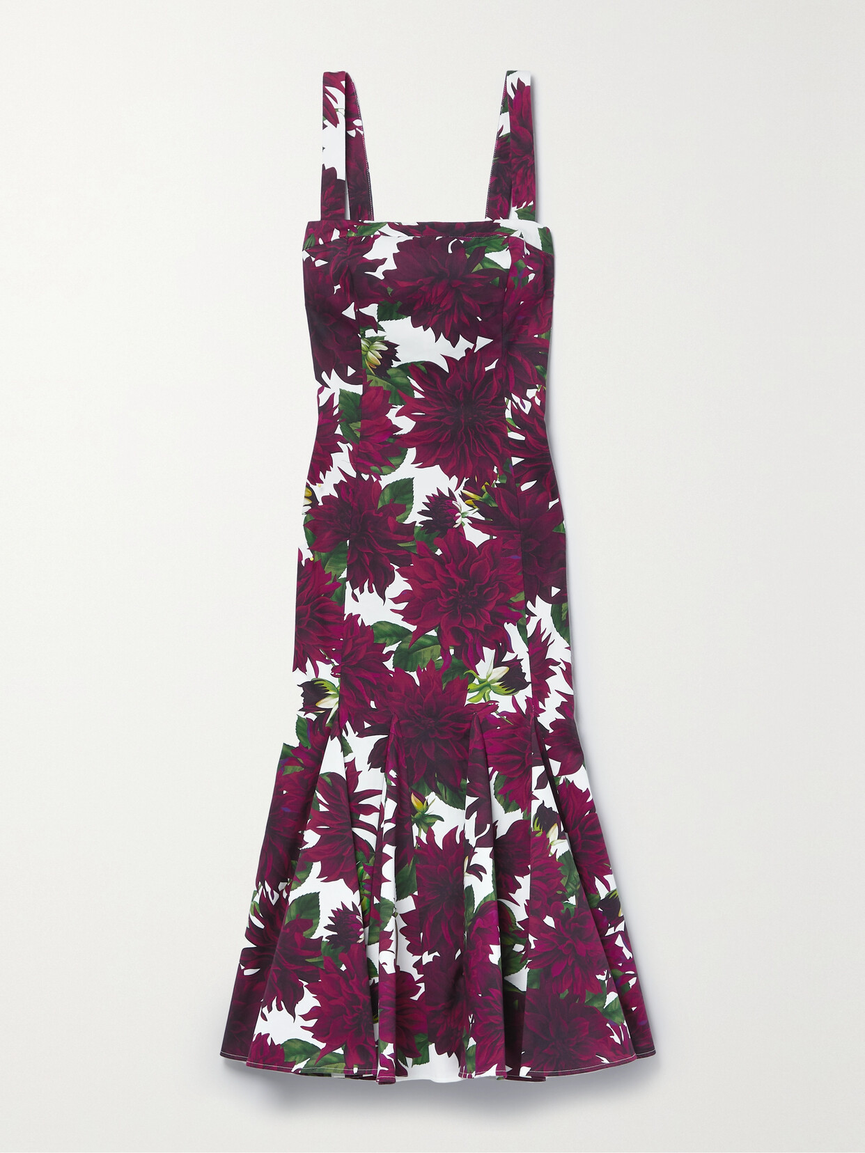 OSCAR DE LA RENTA DAHLIA FLORAL-PRINT COTTON-BLEND TWILL MIDI DRESS