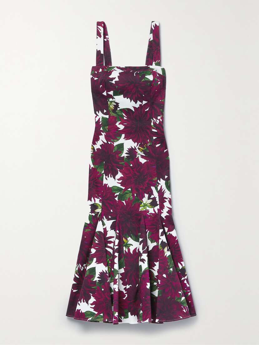 Oscar de la Renta Dahlia Floral-print Cotton-blend Twill Midi Dress