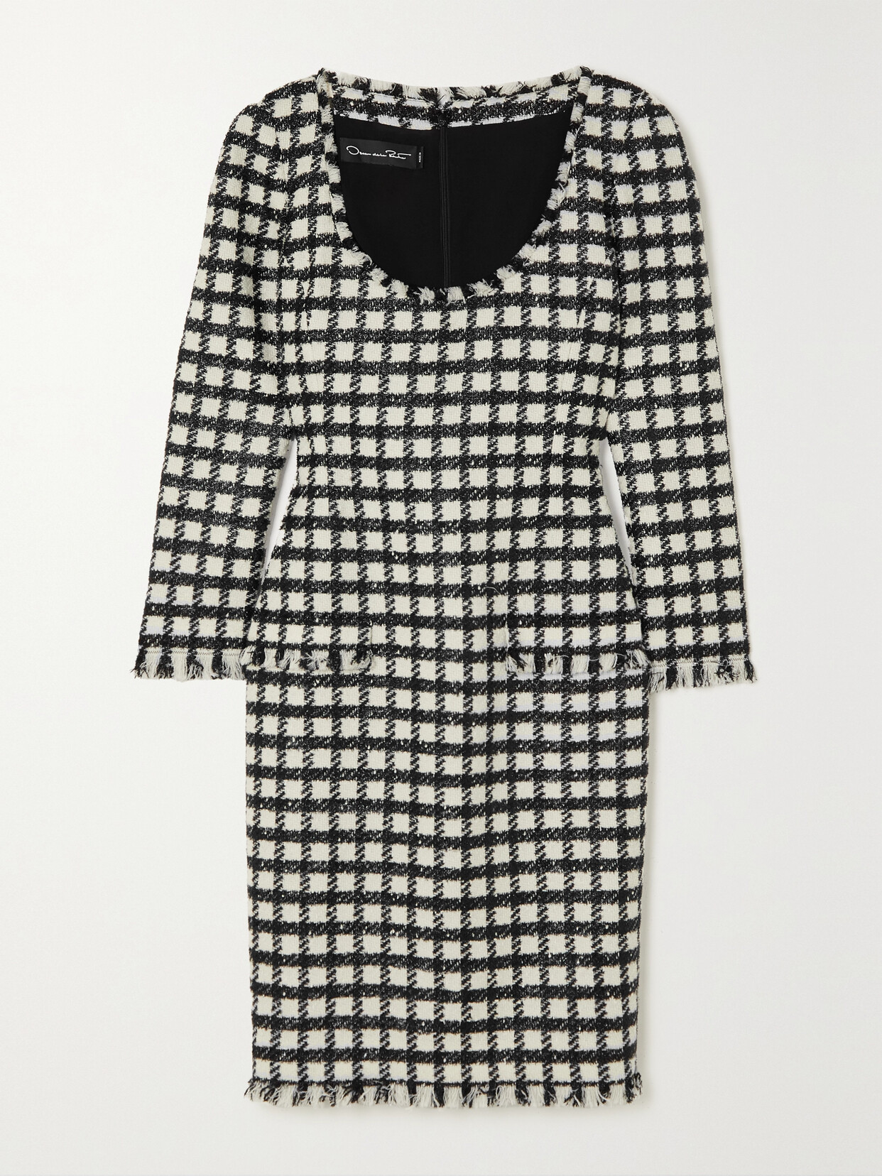 Oscar de la Renta - Frayed Checked Metallic Cashmere-blend Tweed Dress - Black