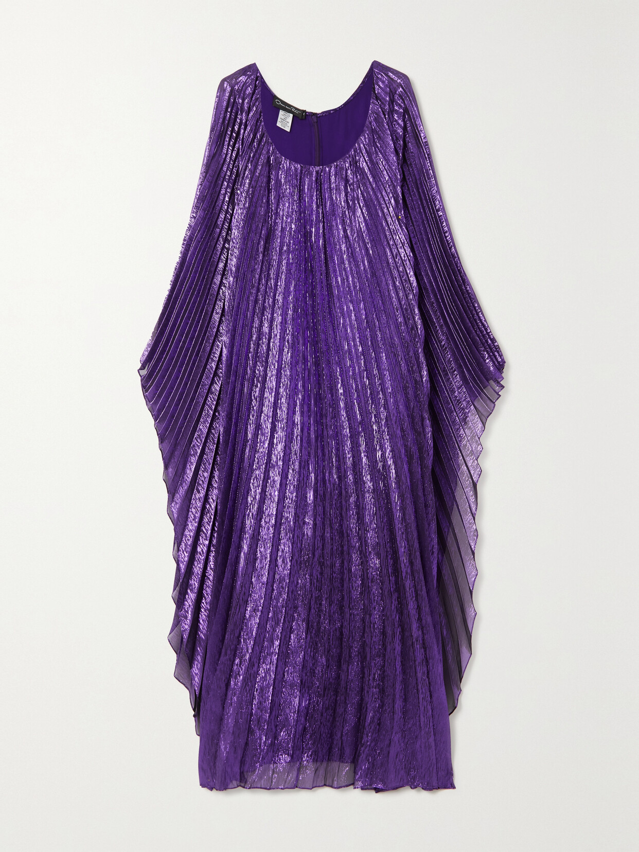 Oscar De La Renta Cape-effect Pleated Silk-blend Lamé Kaftan In Purple