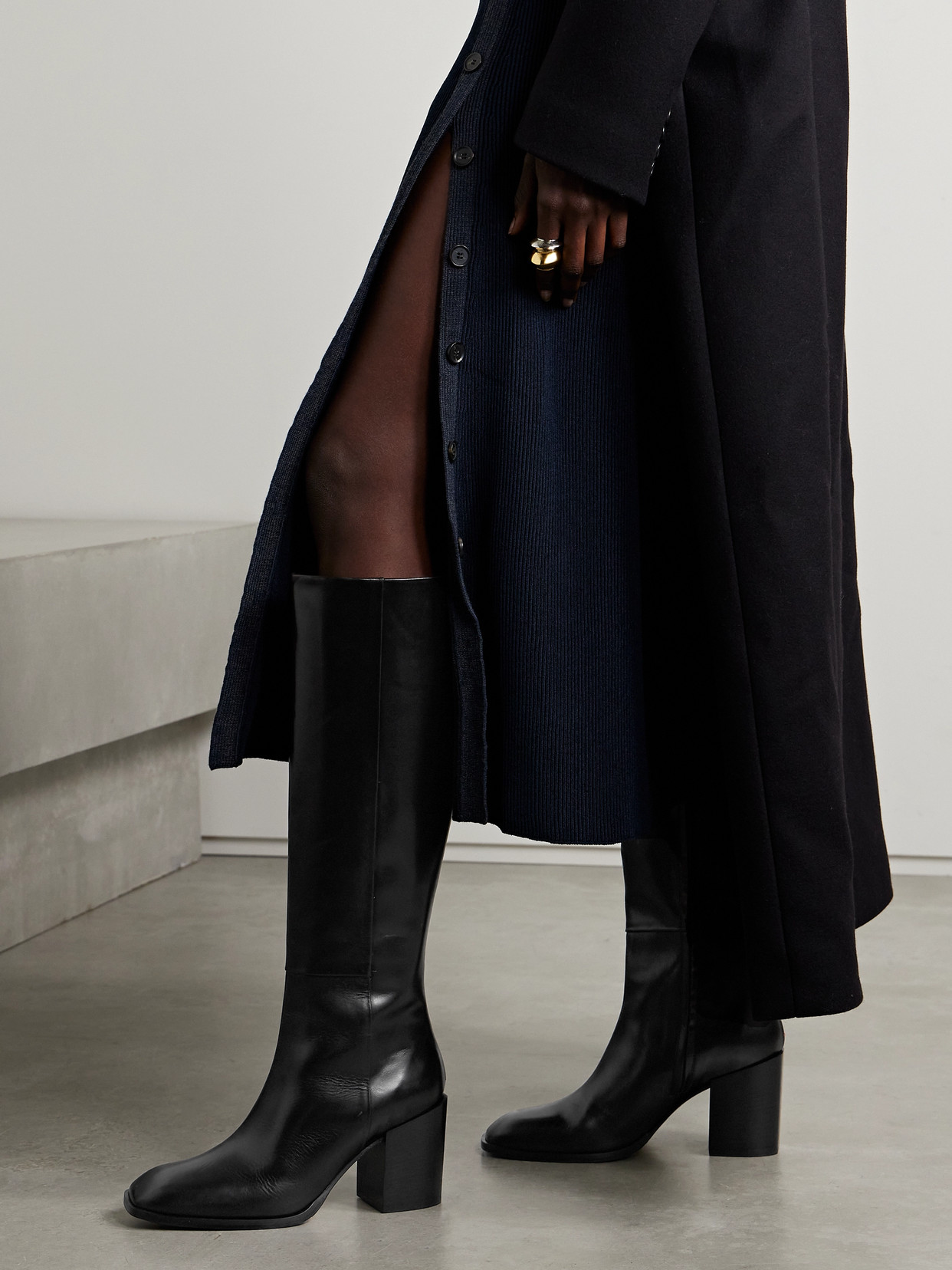 Aeyde Teresa 75 Leather Knee-high Boots In Black