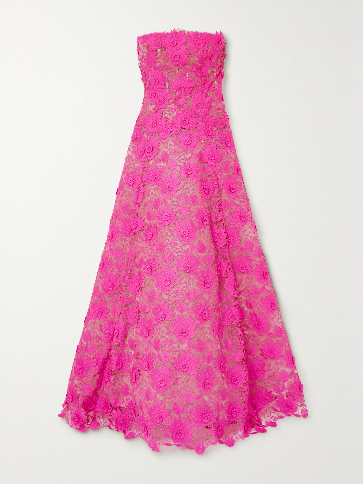 Oscar de la Renta - Strapless Guipure Lace Gown - Pink