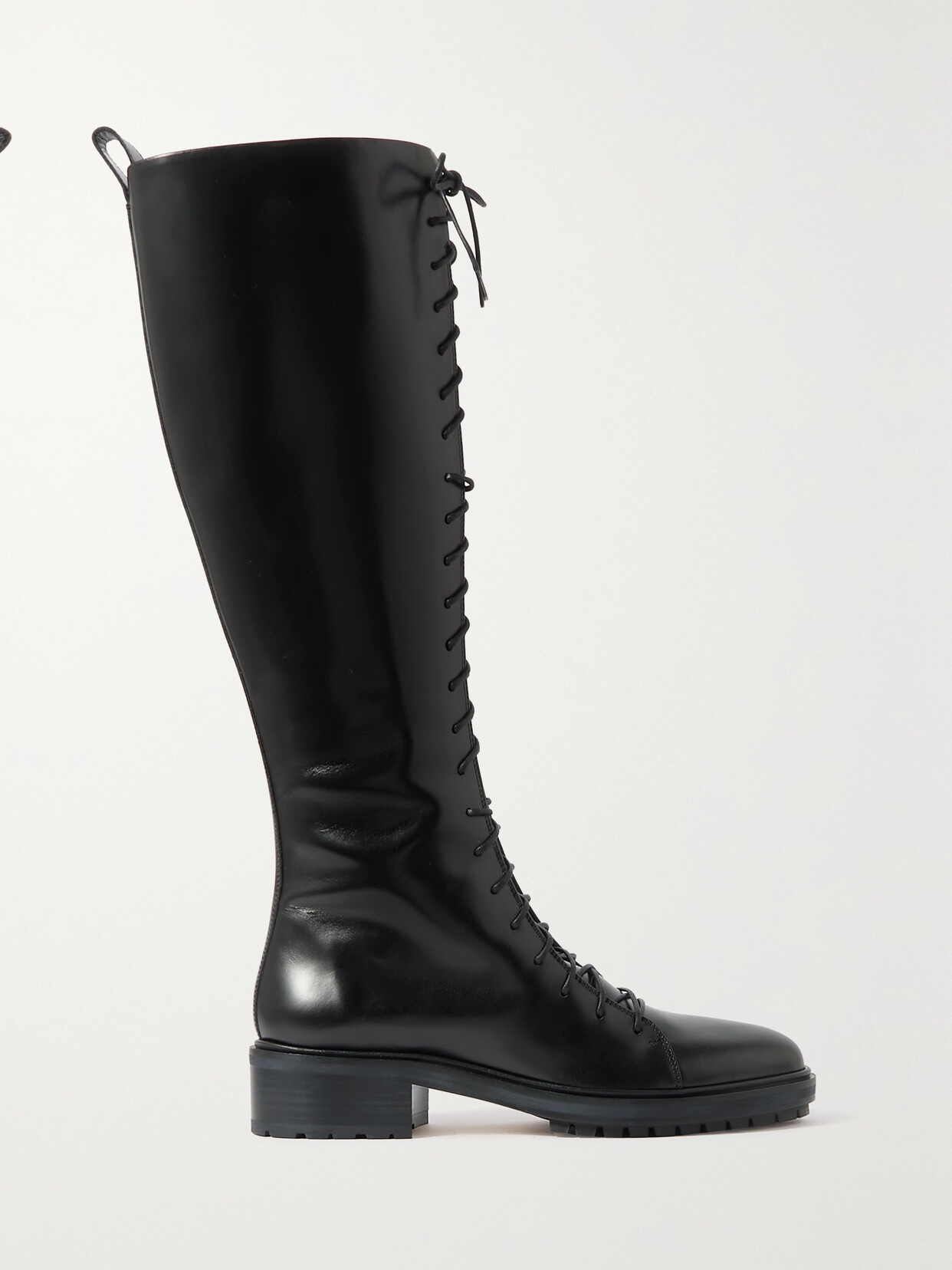 Aeyde Rikki Lace-up Glossed-leather Knee Boots In Black