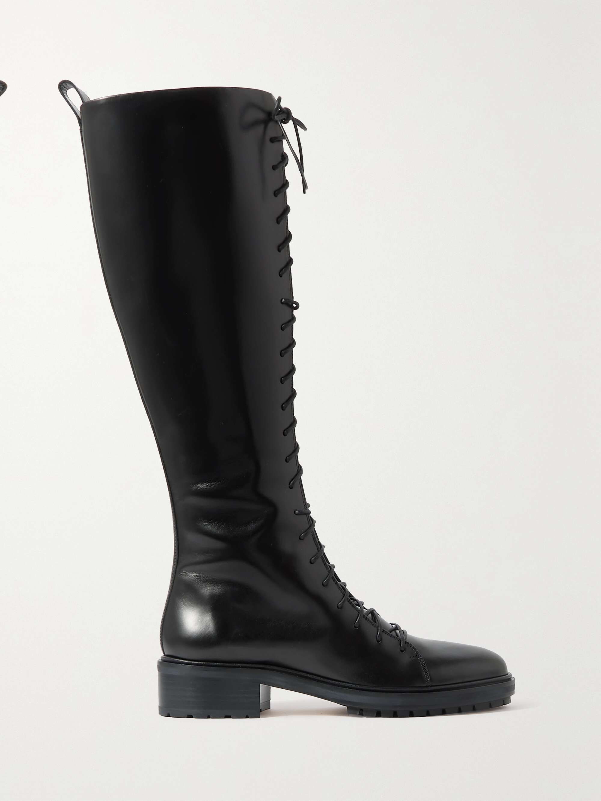 flat knee high lace up boots