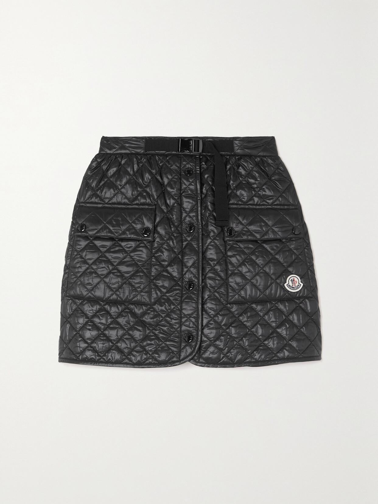 Shop Moncler Quilted Padded Webbing-trimmed Shell Mini Skirt In Black