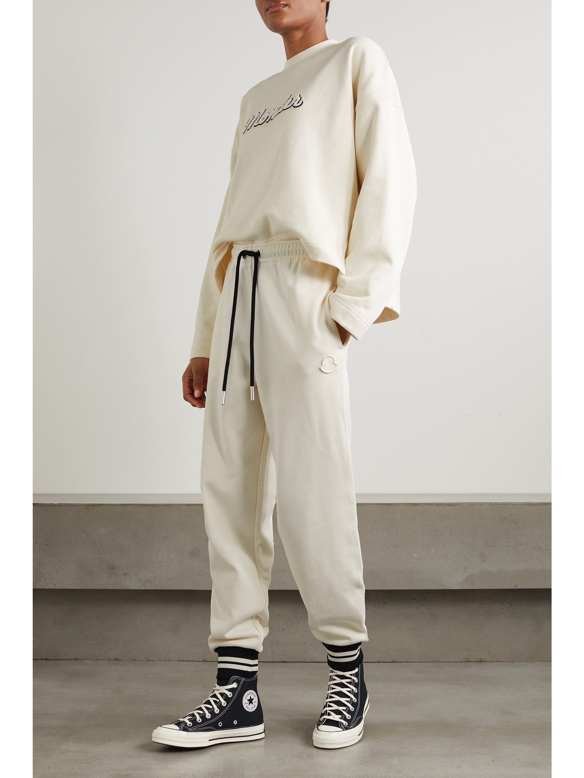 Moncler Striped tapered cotton-blend jersey track pants