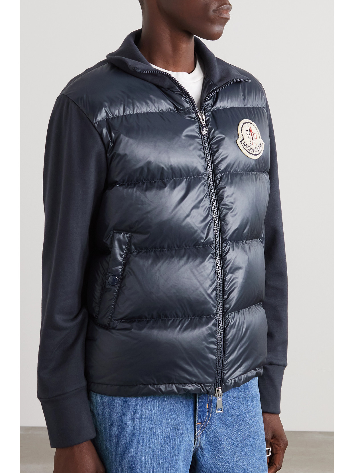 Appliquéd Cotton-Blend Jersey And Quilted Shell Down Jacket