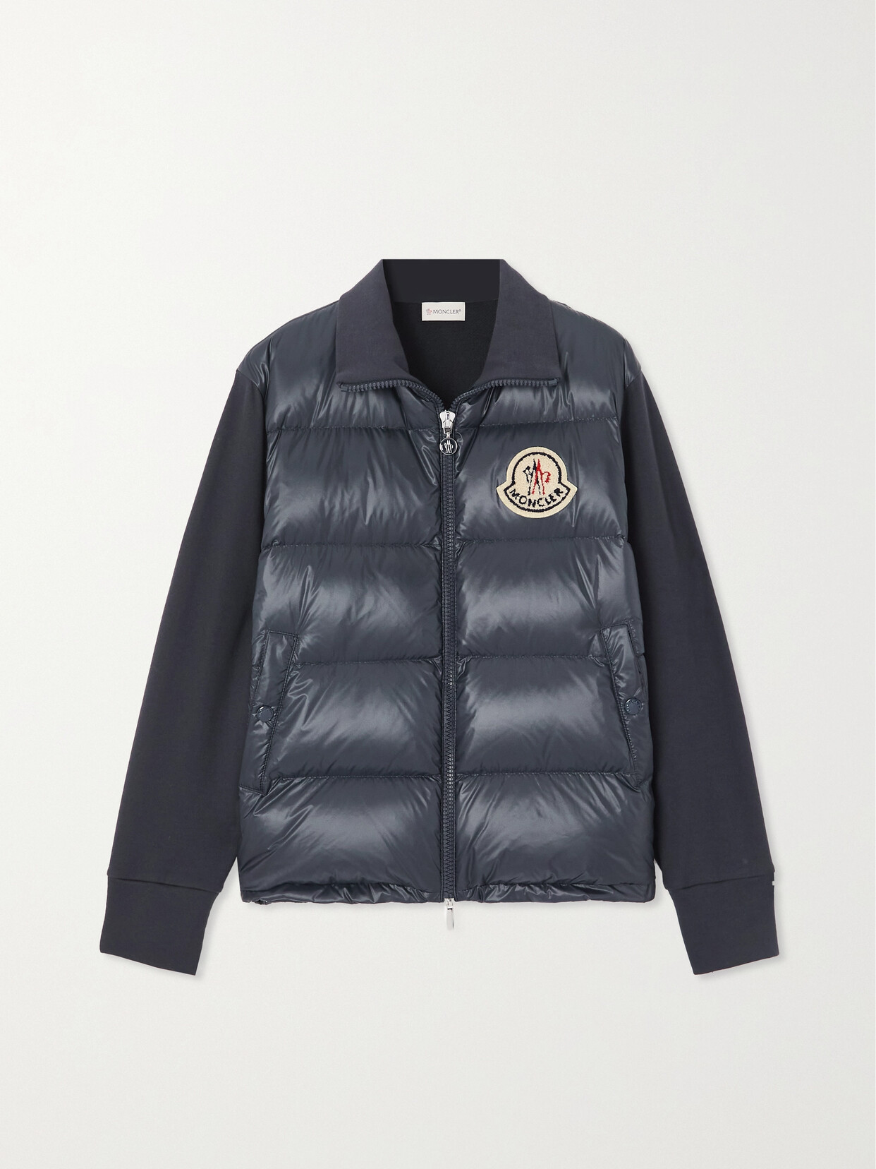 Moncler Appliquéd Cotton-blend Jersey And Quilted Shell Down Jacket In Blue