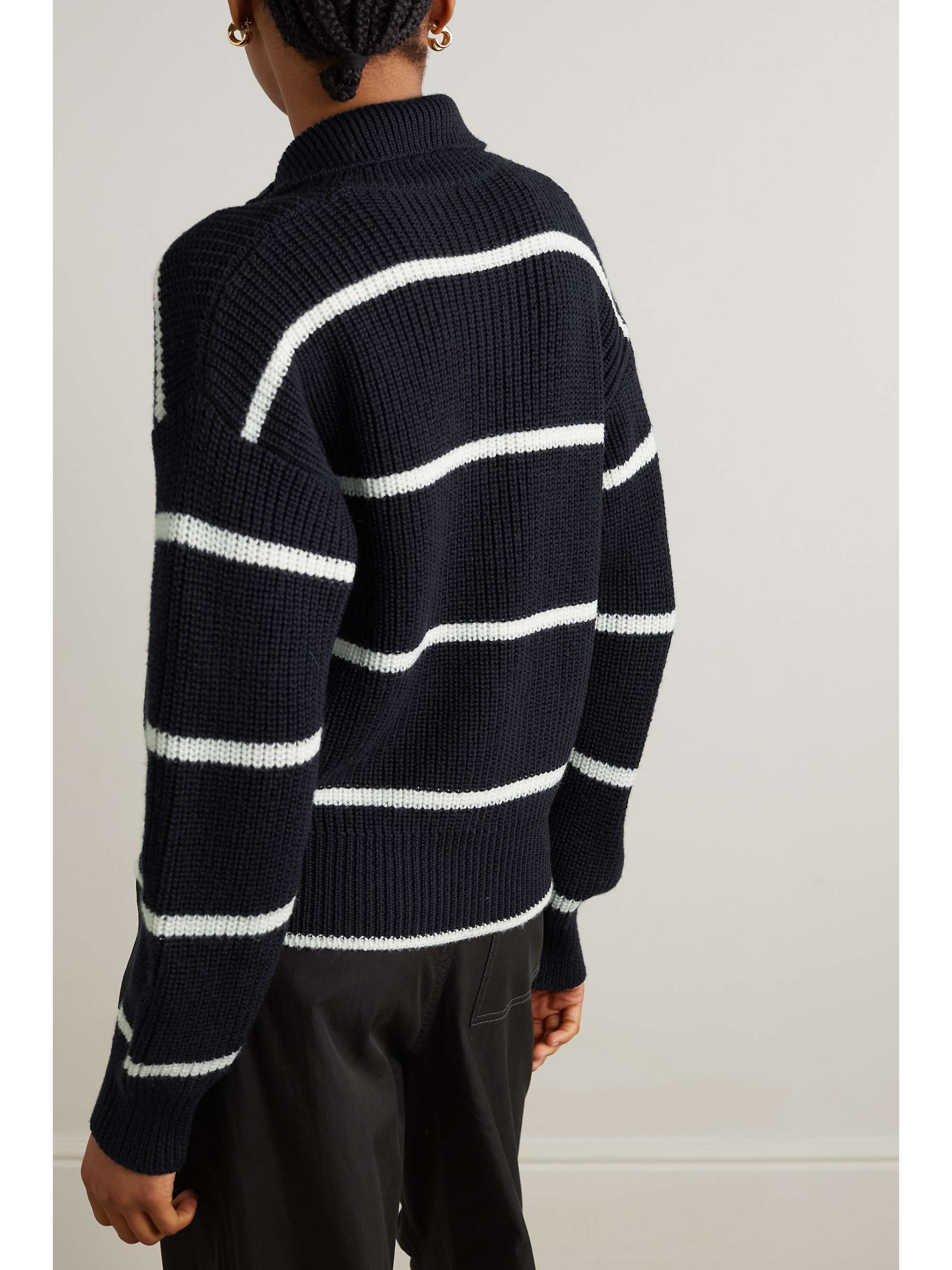 MONCLER Appliquéd striped wool sweater | NET-A-PORTER