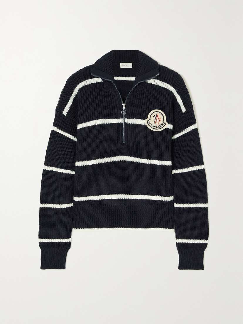 Moncler Appliquéd Striped Wool Sweater