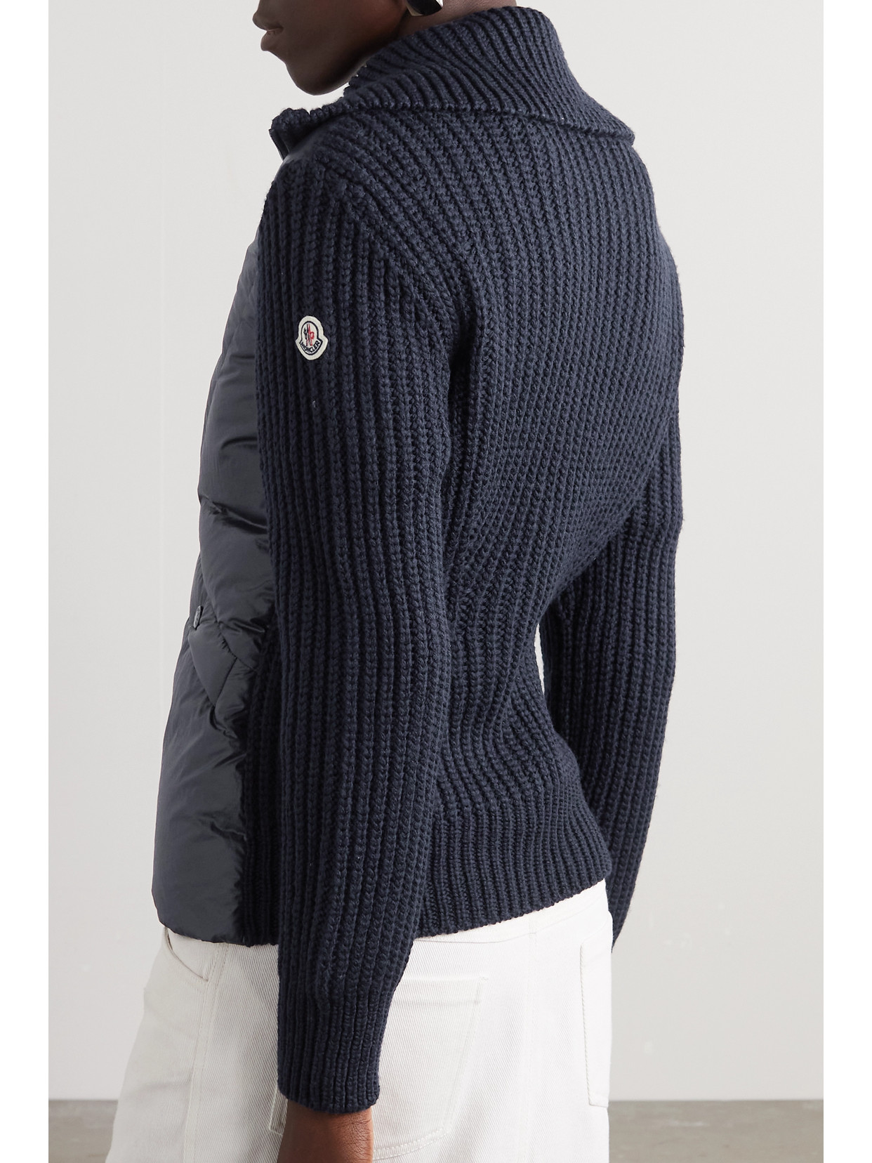 Moncler Ribbed Wool-blend And Quilted Shell Down Jacket In Blue