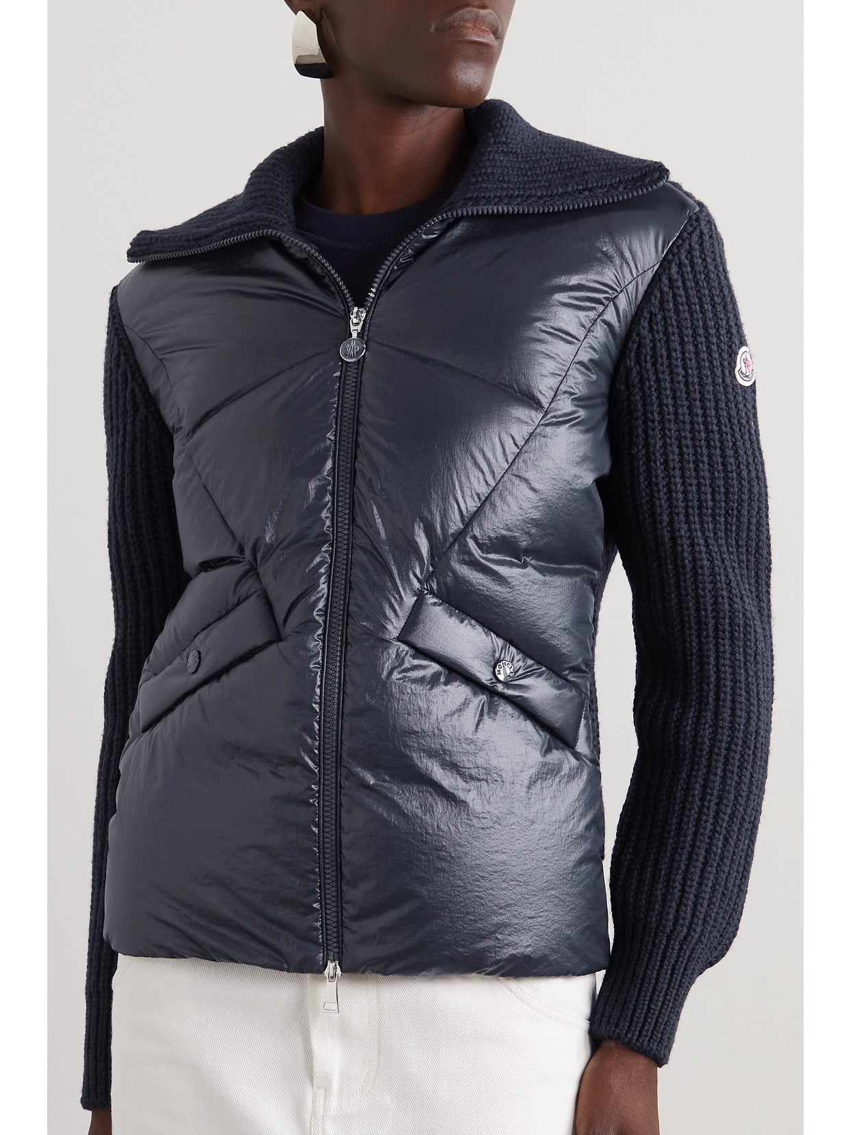 Moncler Ribbed Wool-blend And Quilted Shell Down Jacket In Blue