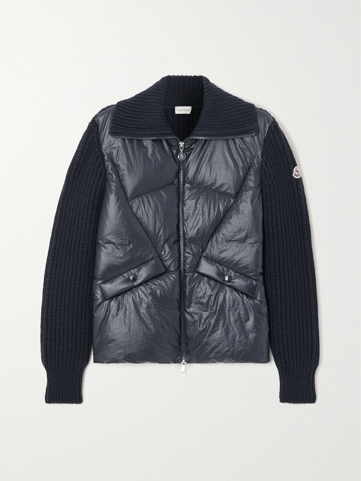 Moncler Ribbed Wool-blend And Quilted Shell Down Jacket In Blue