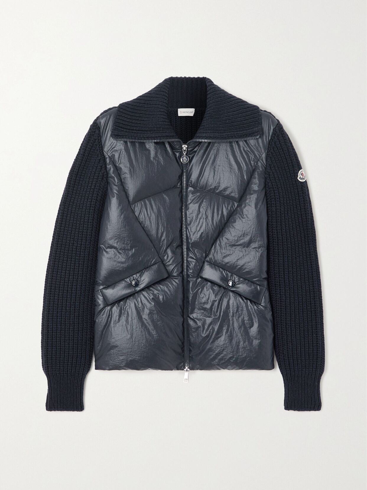 Ribbed wool-blend and quilted shell down jacket