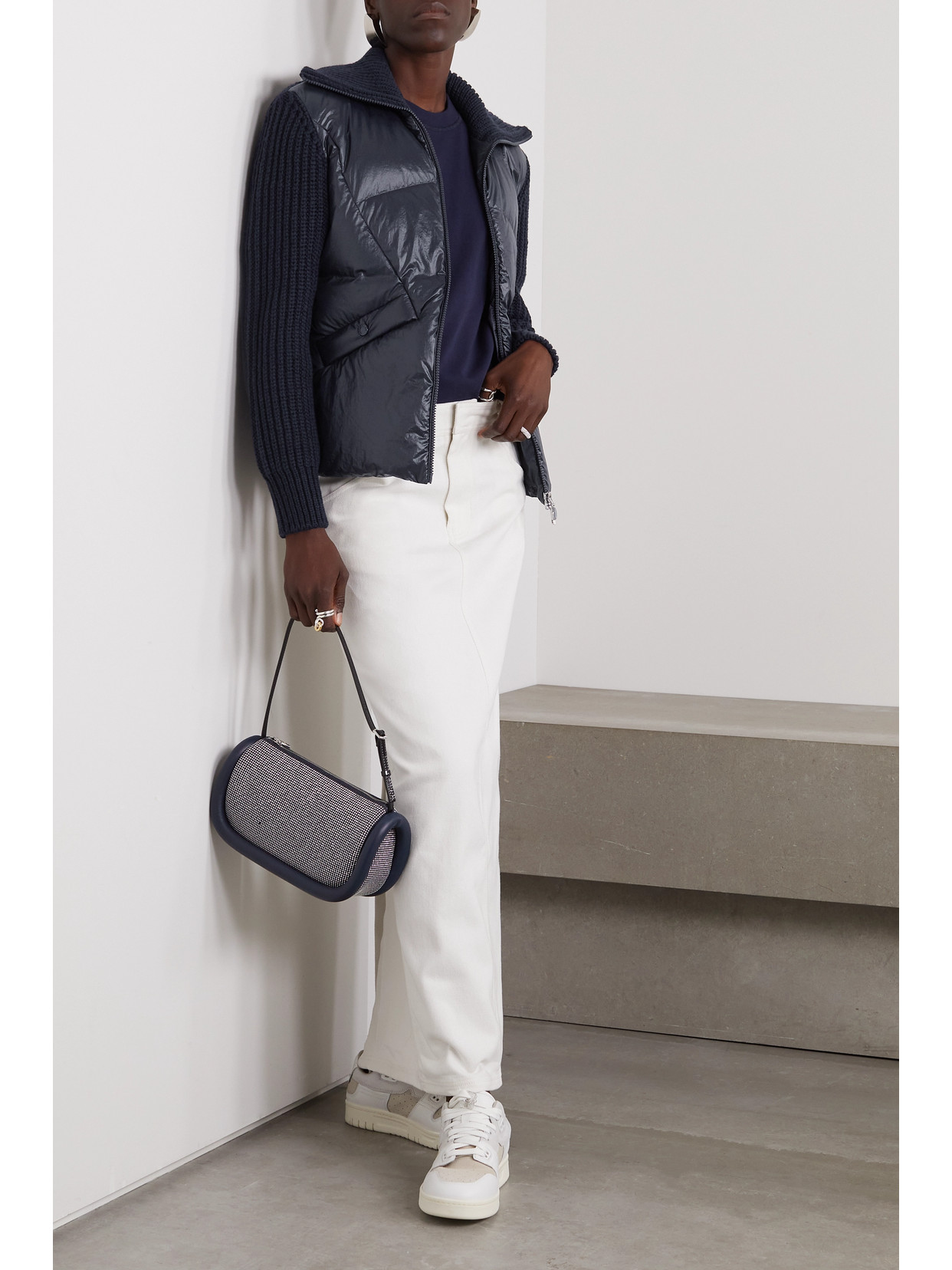 Moncler Ribbed Wool-blend And Quilted Shell Down Jacket In Blue