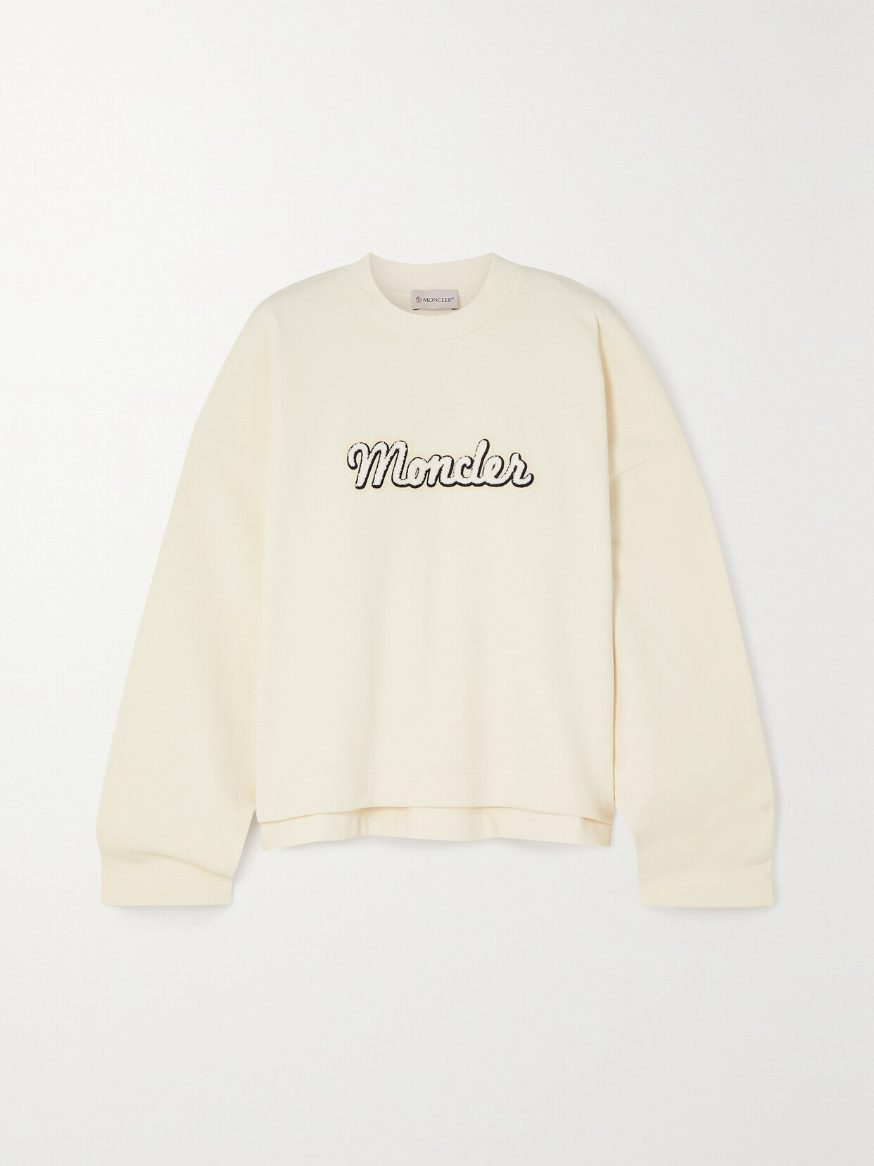 Shop Moncler Flocked Cotton-blend Jersey Sweatshirt In White