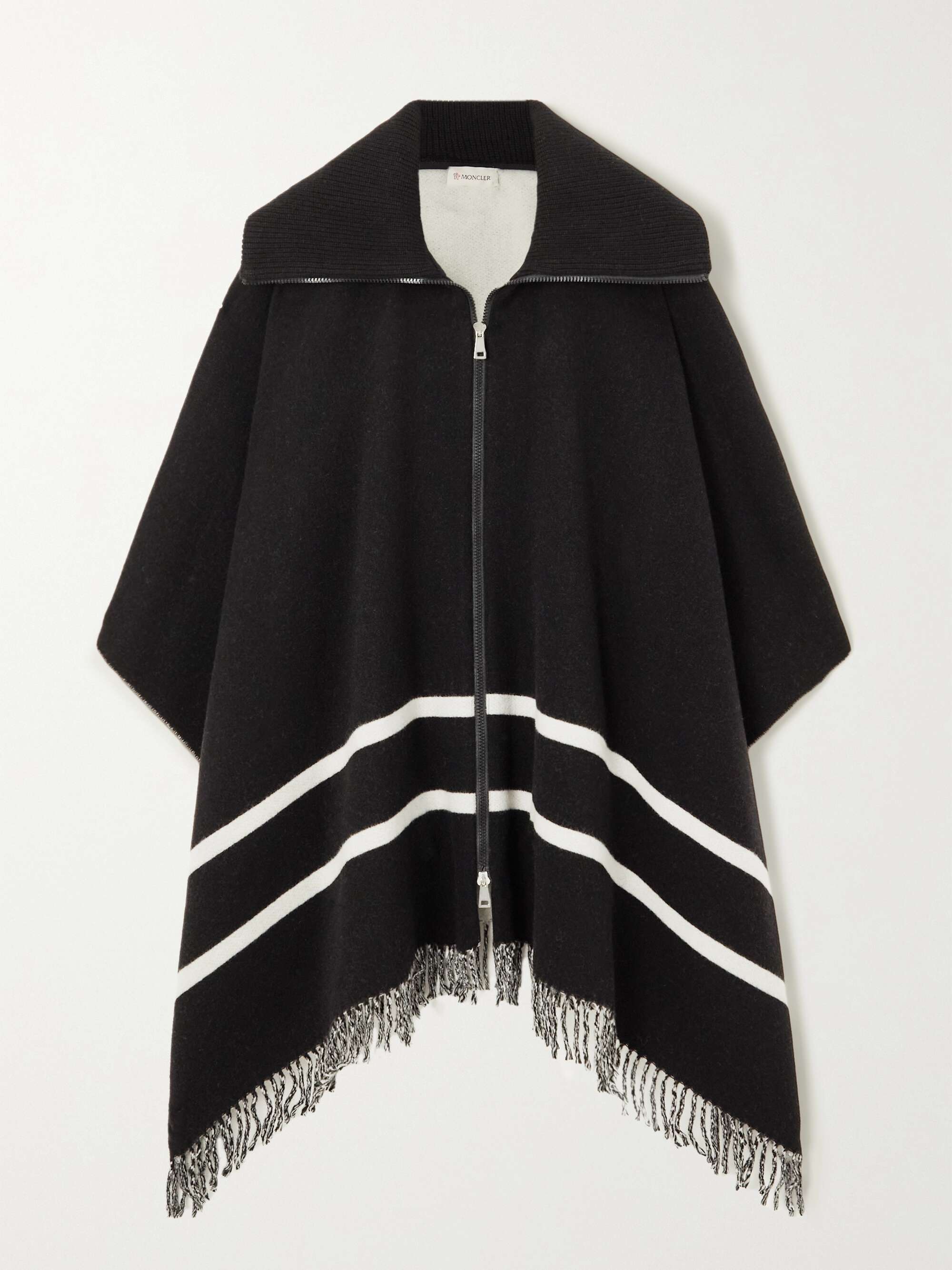 MONCLER Fringed striped wool-blend jacquard poncho | NET-A-PORTER