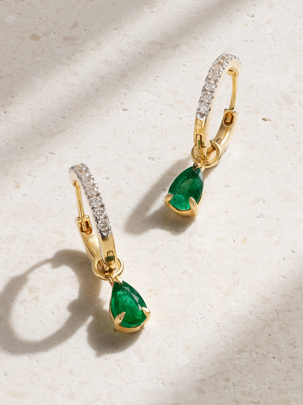 House Of Meraki 18-karat Gold, Emerald And Diamond Hoop Earrings