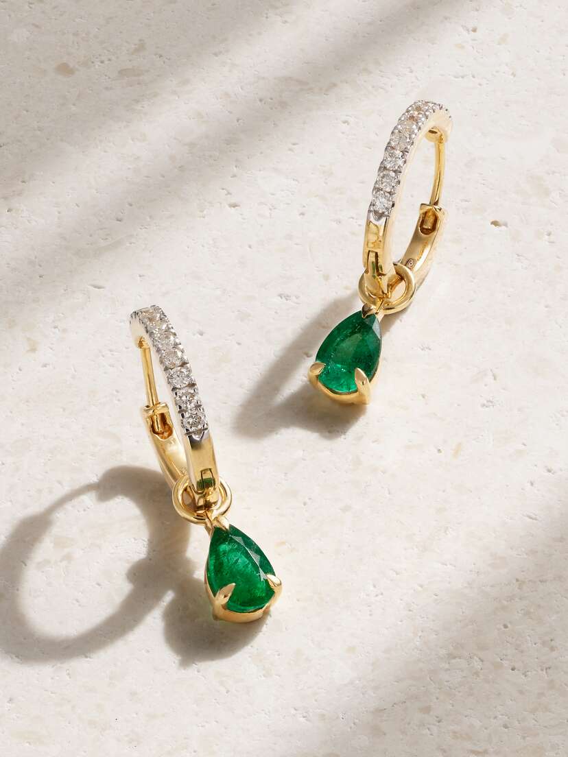 House Of Meraki Ava 18-karat Gold, Emerald And Diamond Hoop Earrings